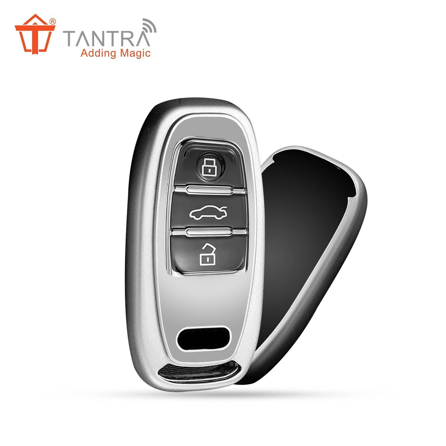     			TANTRA TPU Key Cover  Compatible with Audi A4, A6, A8L, Q5, A5, A7, A8, S5, S7 3 Button Flip Key (Grey)