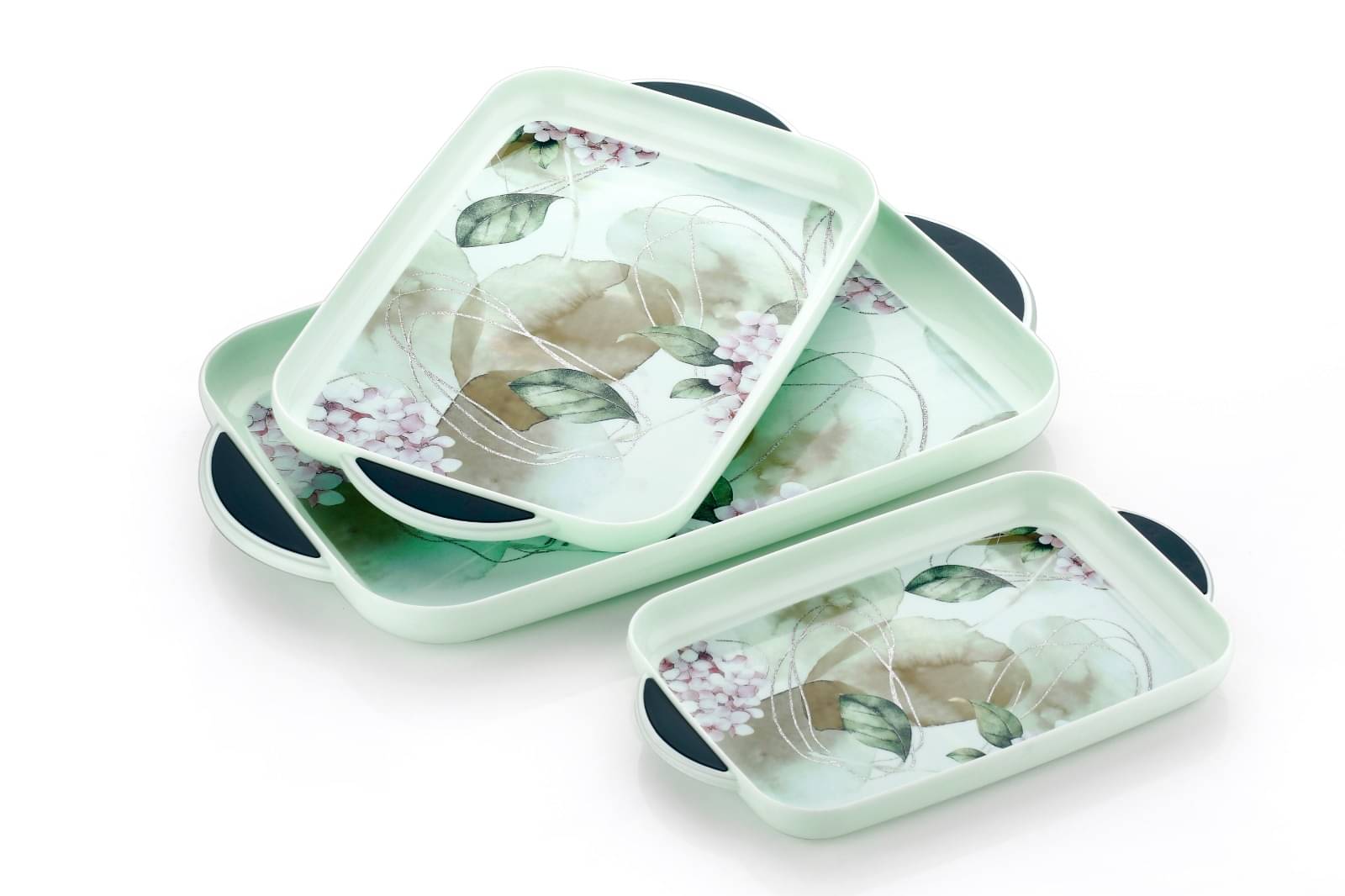     			UNICEPT Plastic Serving Tray Set of 3, Printed Welcome Tray for Kitchen, Honey Comb Printed Glass Tray -Green(Size: Small, Medium and Large)