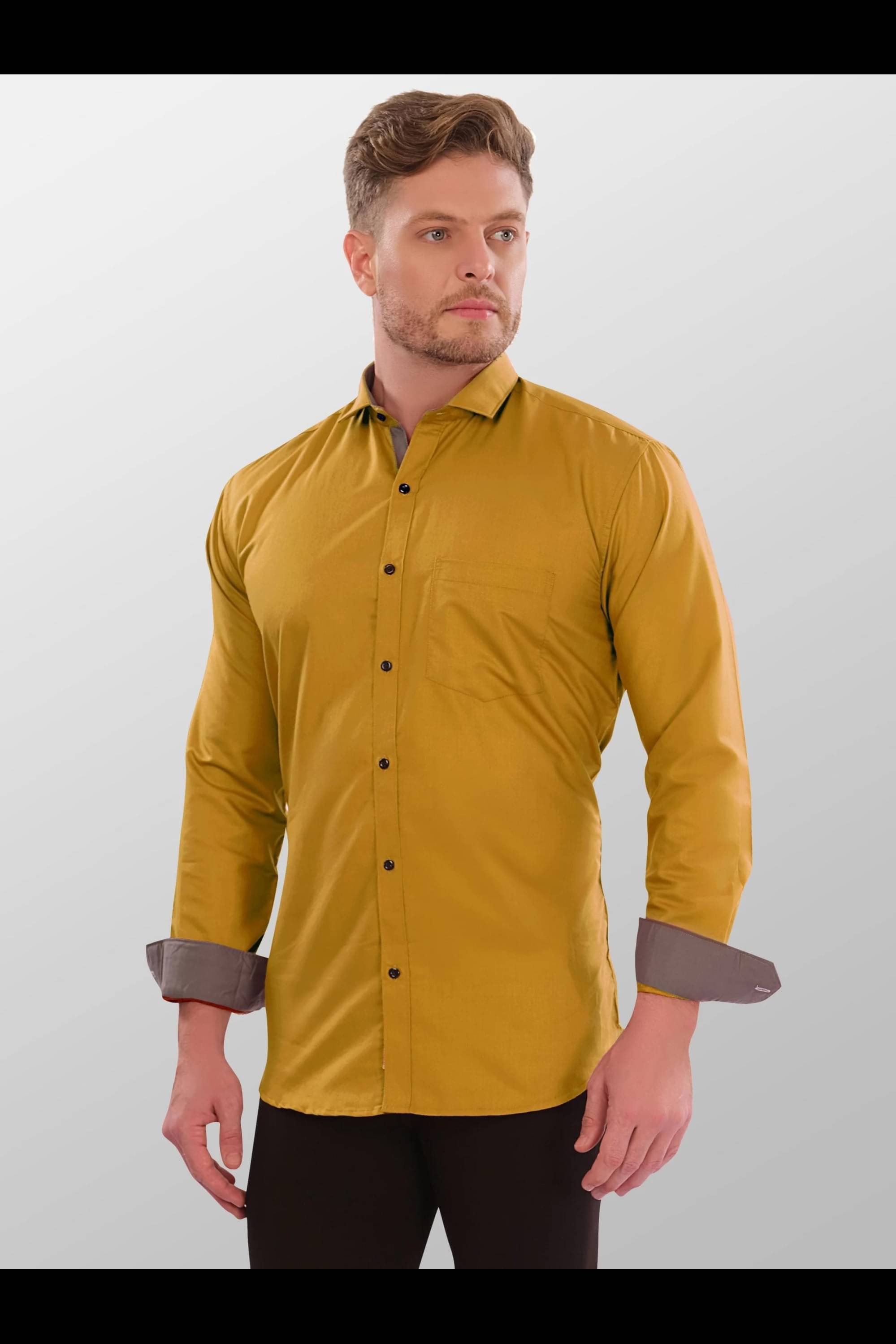 VERTUSY Cotton Blend Regular Fit Solids Full Sleeves Men's Casual Shirt - Yellow ( Pack of 1 ) VERTUSY Cotton Blend Regular Fit Solids Full Sleeves Men's Casual Shirt - Yellow ( Pack of 1 )