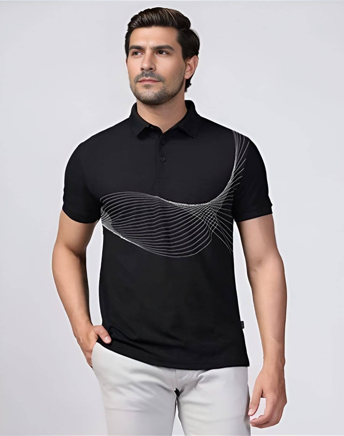     			ZEBULUN Men Cotton Blend Regular Fit Printed Polo T Shirt ( Black )