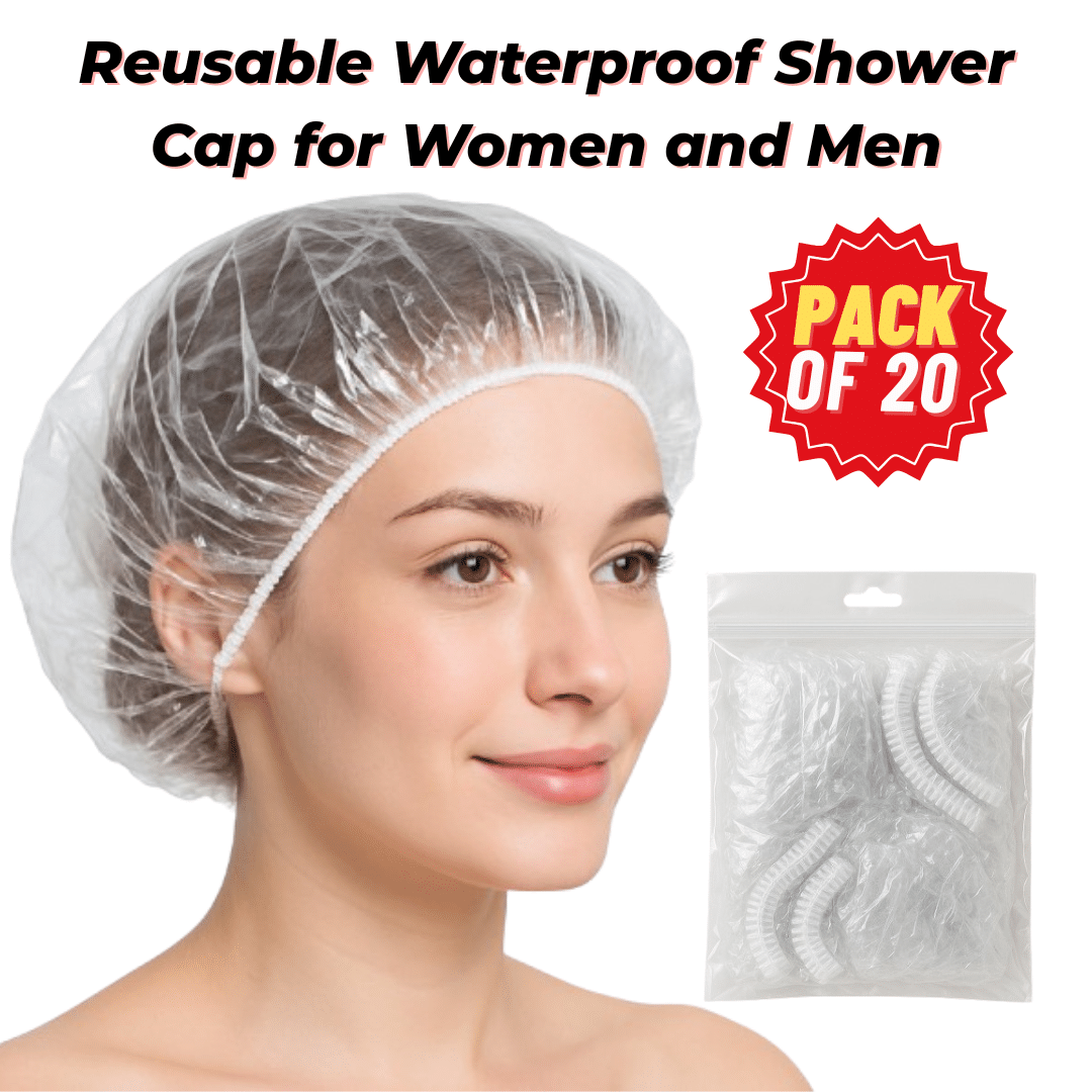     			ZEPZY Reusable Shower Cap For Women and Men Medium 20 Shower Cap Transparent Pack of 20