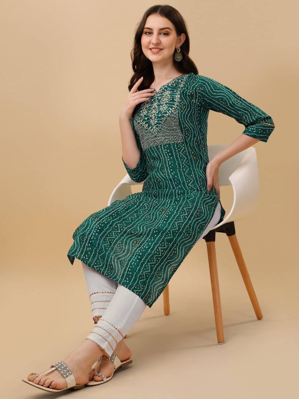fadland Women Cotton Blend Embroidered A-line Kurti ( Green ) fadland Women Cotton Blend Embroidered A-line Kurti ( Green )