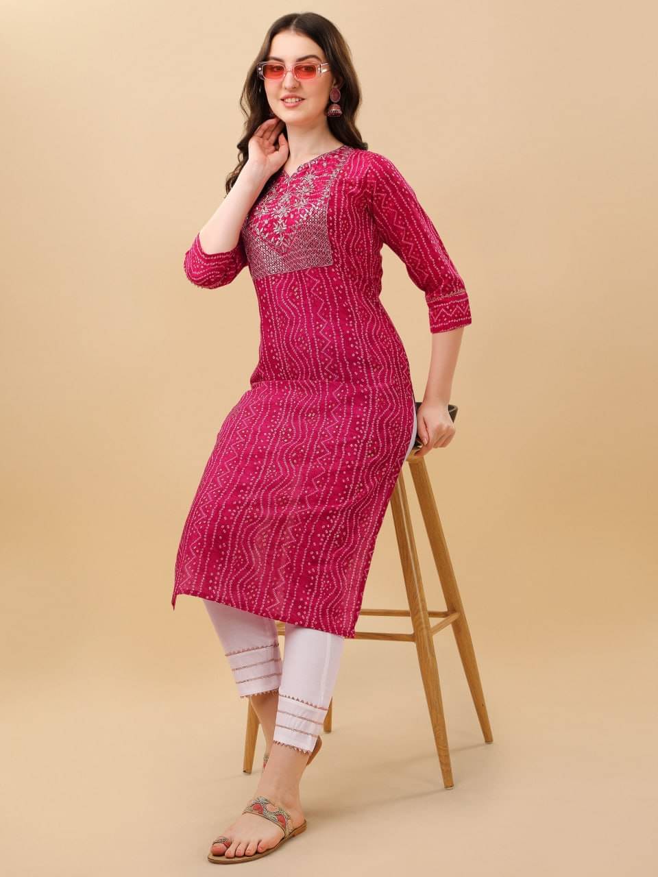 fadland Women Cotton Blend Embroidered A-line Kurti ( Pink ) fadland Women Cotton Blend Embroidered A-line Kurti ( Pink )