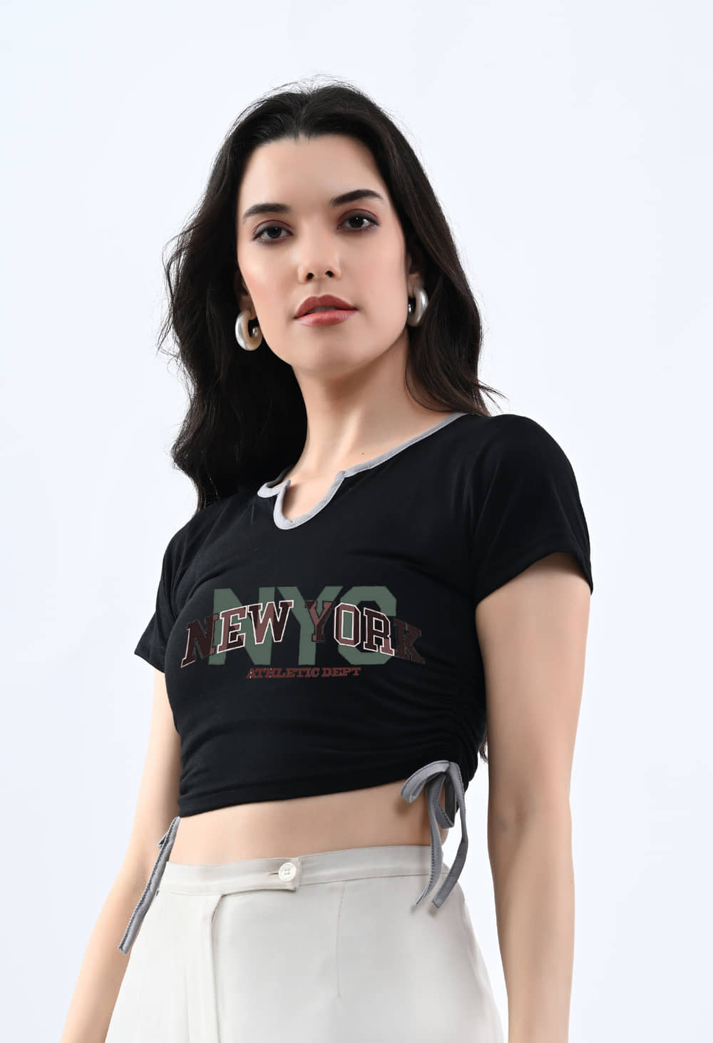 genzy Women's Cotton Blend Crop Top ( Black )