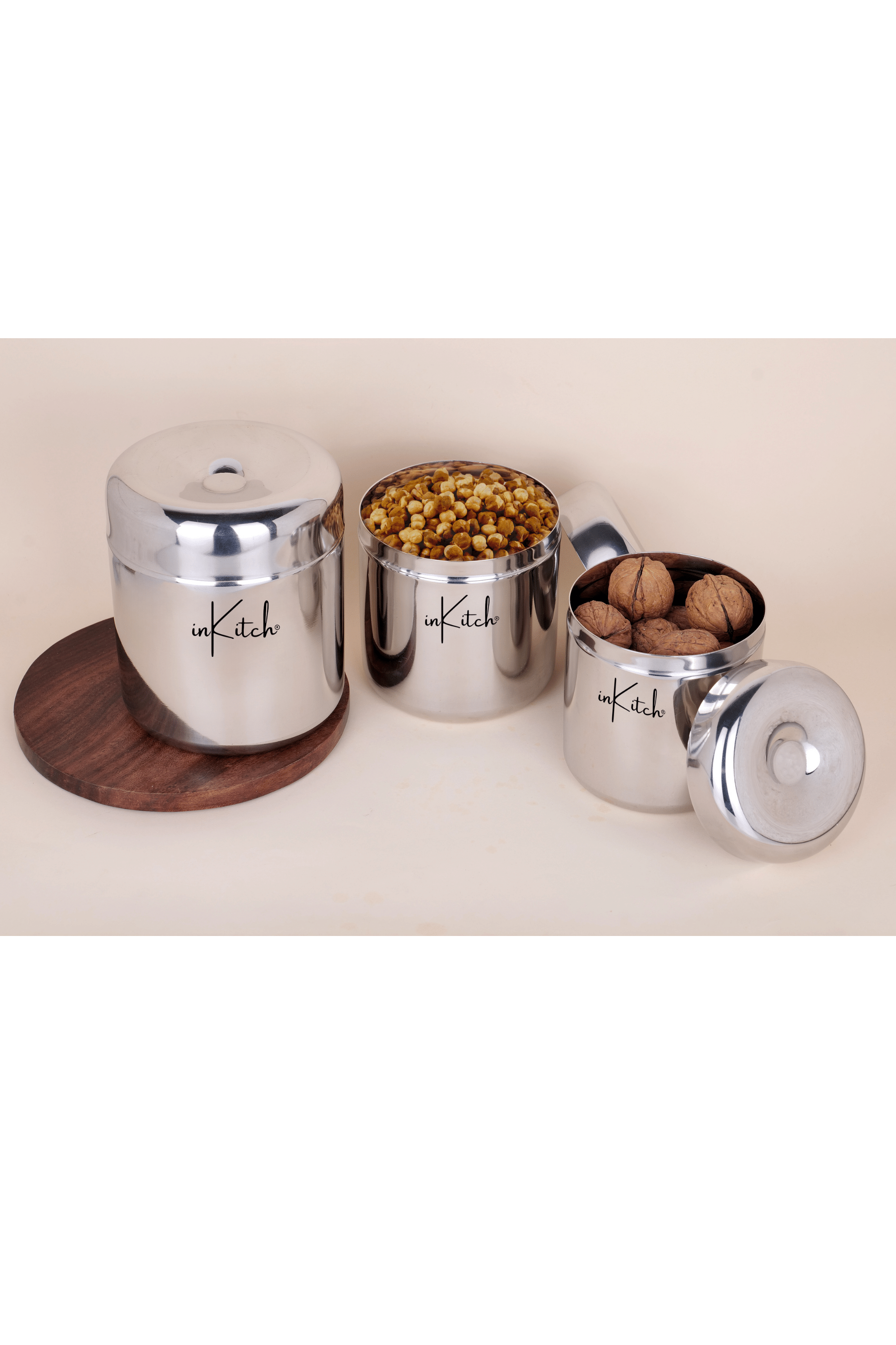     			inKitch Food Container Steel Silver Tea/Coffee/Sugar Container ( Set of 3 )