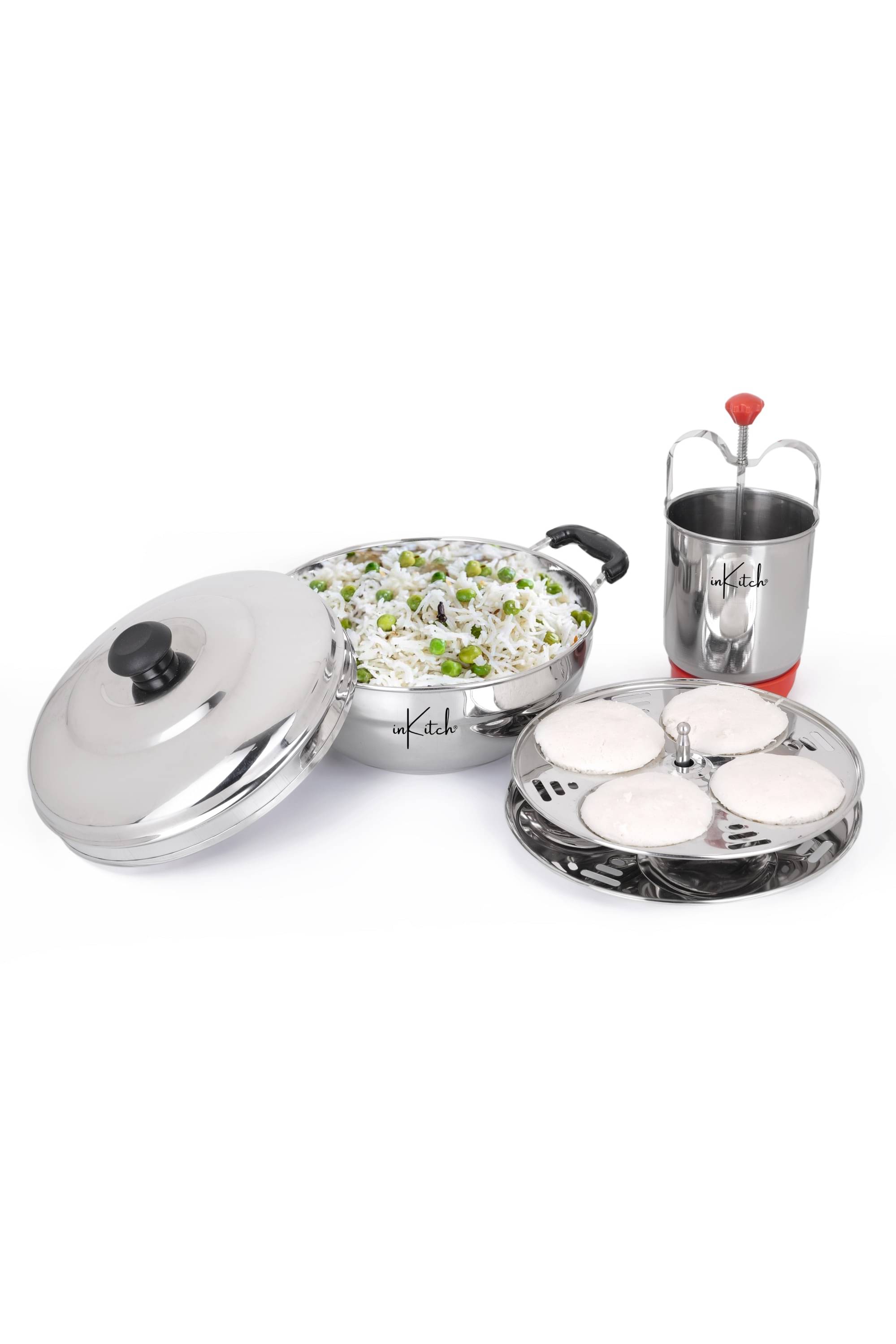 inKitch Idli & Vada Combo Non Coated Stainless Steel Multi Kadhai inKitch Idli & Vada Combo Non Coated Stainless Steel Multi Kadhai