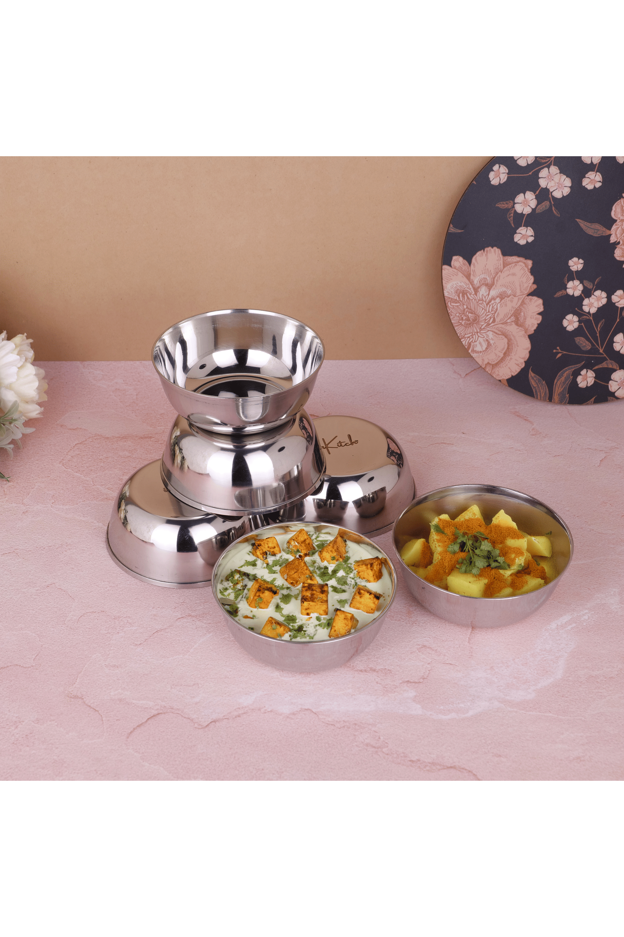inKitch Multi Purpose Steel Plain Bowl Set 10 cm ( Set of 6 ) Silver