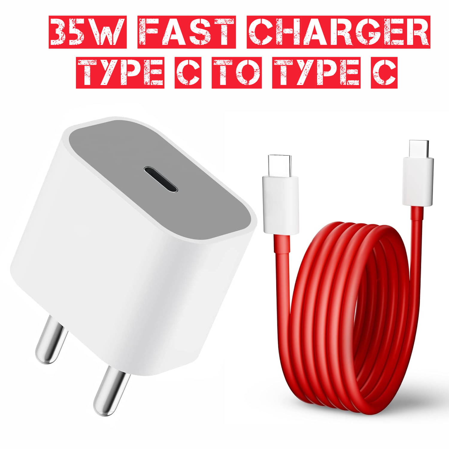 35W Fast Charger with Free Red Type-C to Type-C Cable | Rapid Charging Adapter for All Type-C Devices     			35W Fast Charger with Free Red Type-C to Type-C Cable | Rapid Charging Adapter for All Type-C Devices