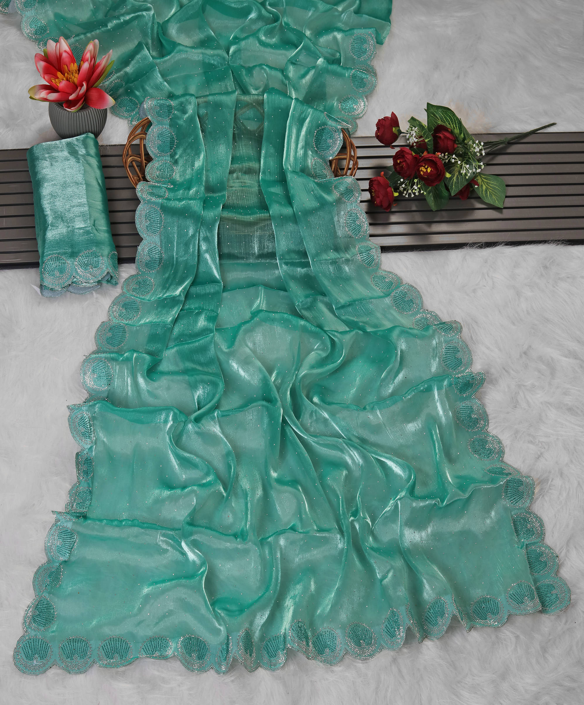     			AB Silk Zimmy Choo Solid Saree With Unstitched Blouse Piece ( Teal )