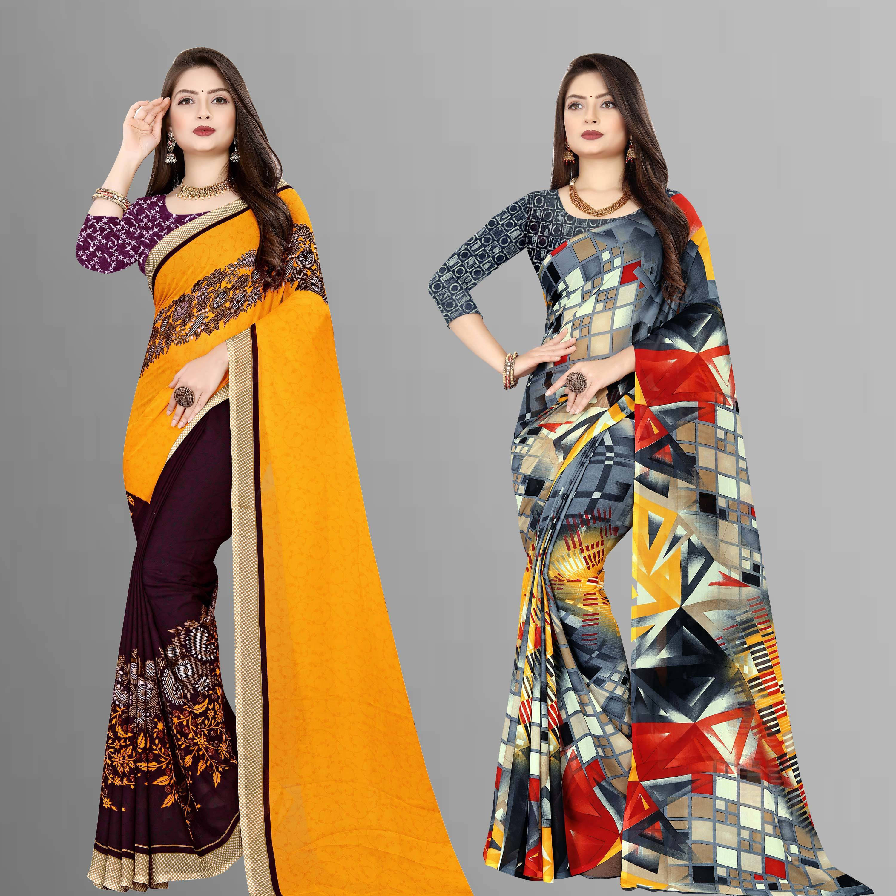     			ANAND SAREES Georgette Embellished Saree With Unstitched Blouse Piece ( Multicolor )