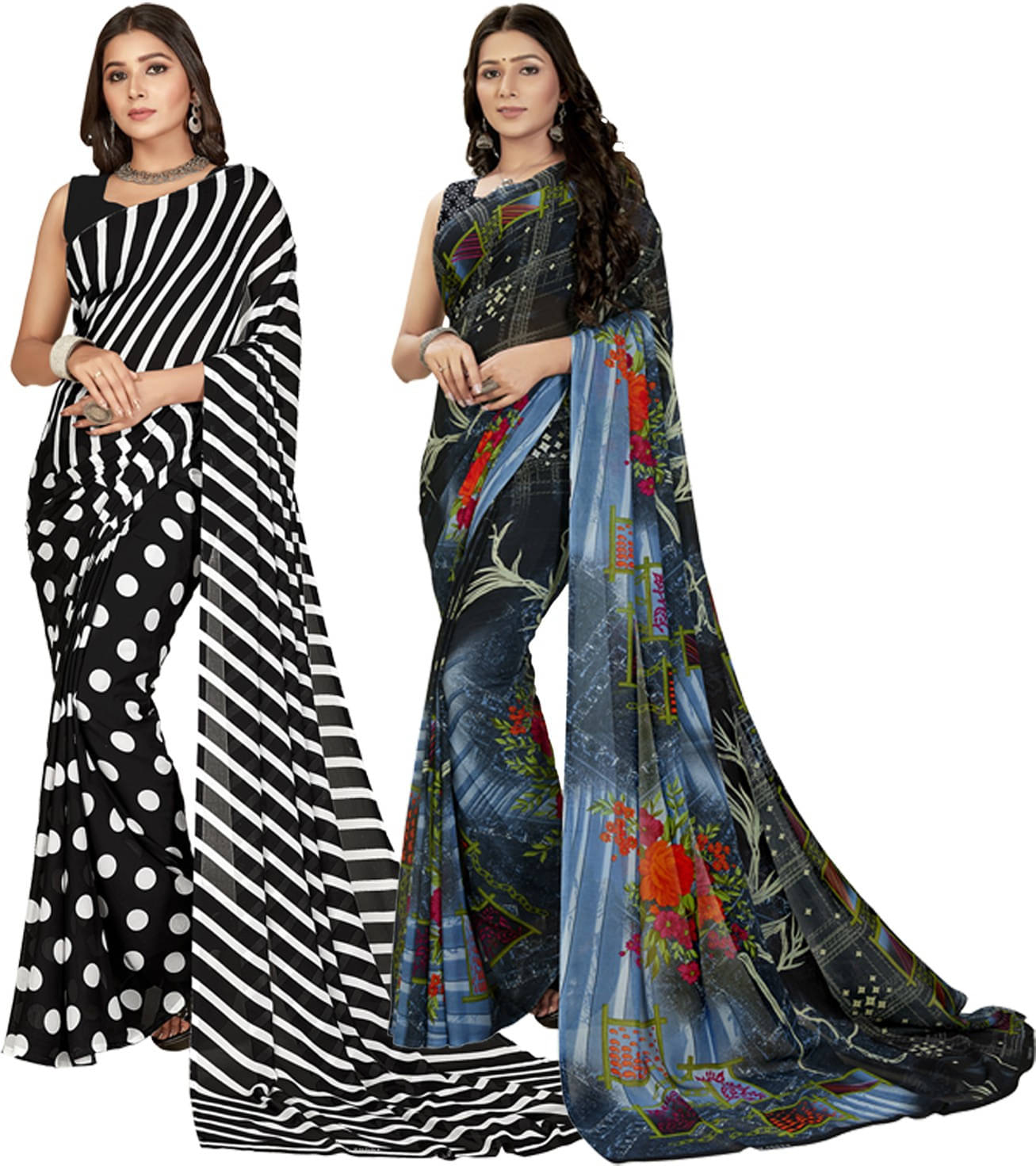     			ANAND SAREES Georgette Printed Saree With Unstitched Blouse Piece ( Multicolor )