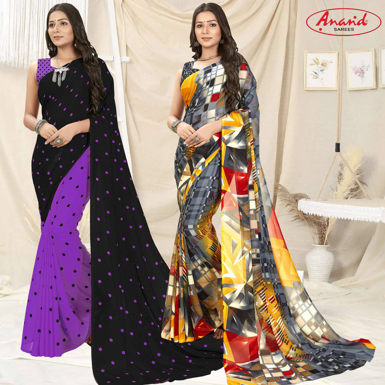 ANAND SAREES Georgette Printed Saree With Unstitched Blouse Piece ( Multicolor ) ANAND SAREES Georgette Printed Saree With Unstitched Blouse Piece ( Multicolor )
