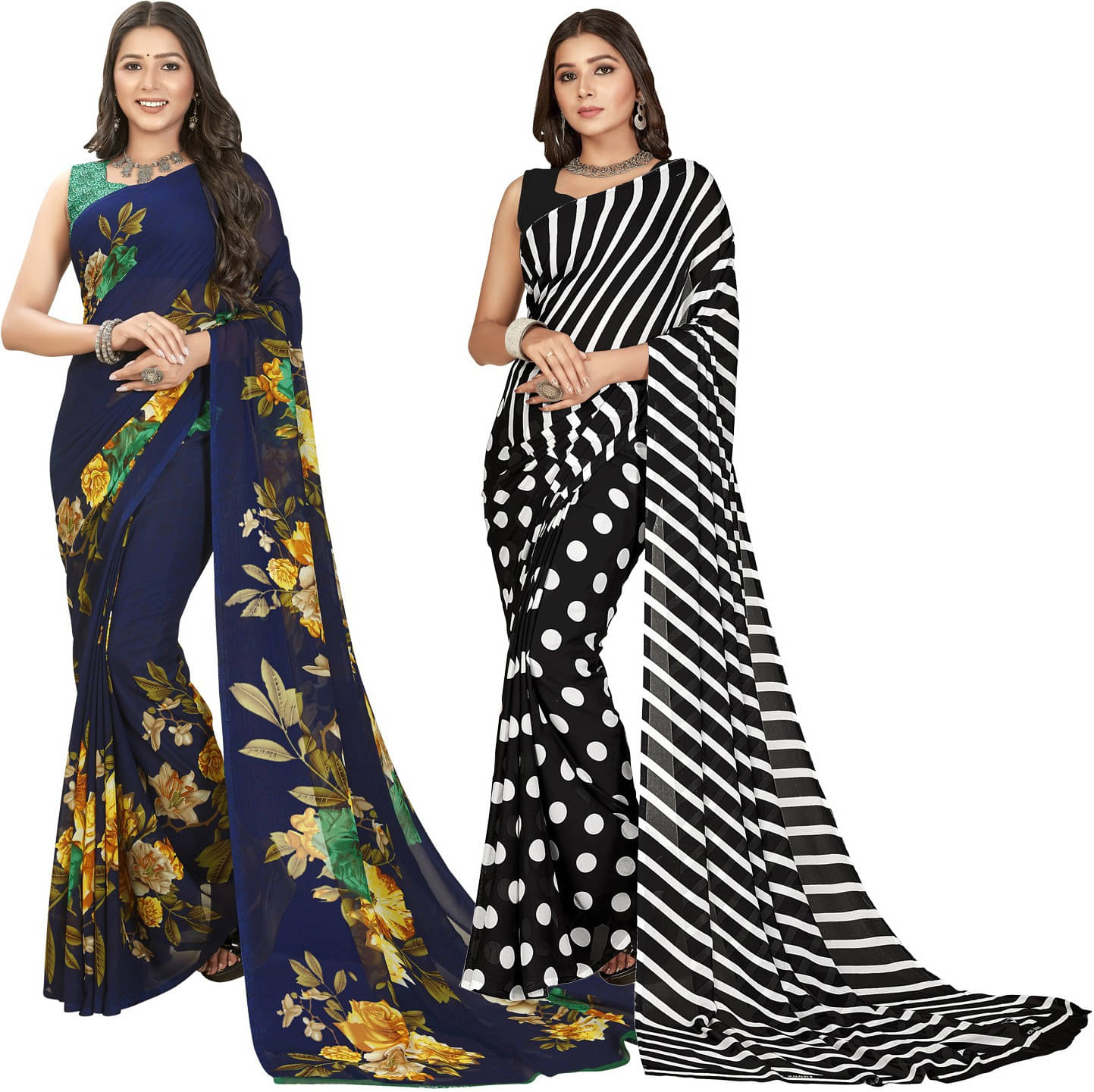 ANAND SAREES Georgette Printed Saree With Unstitched Blouse Piece ( Blue ) ANAND SAREES Georgette Printed Saree With Unstitched Blouse Piece ( Blue )