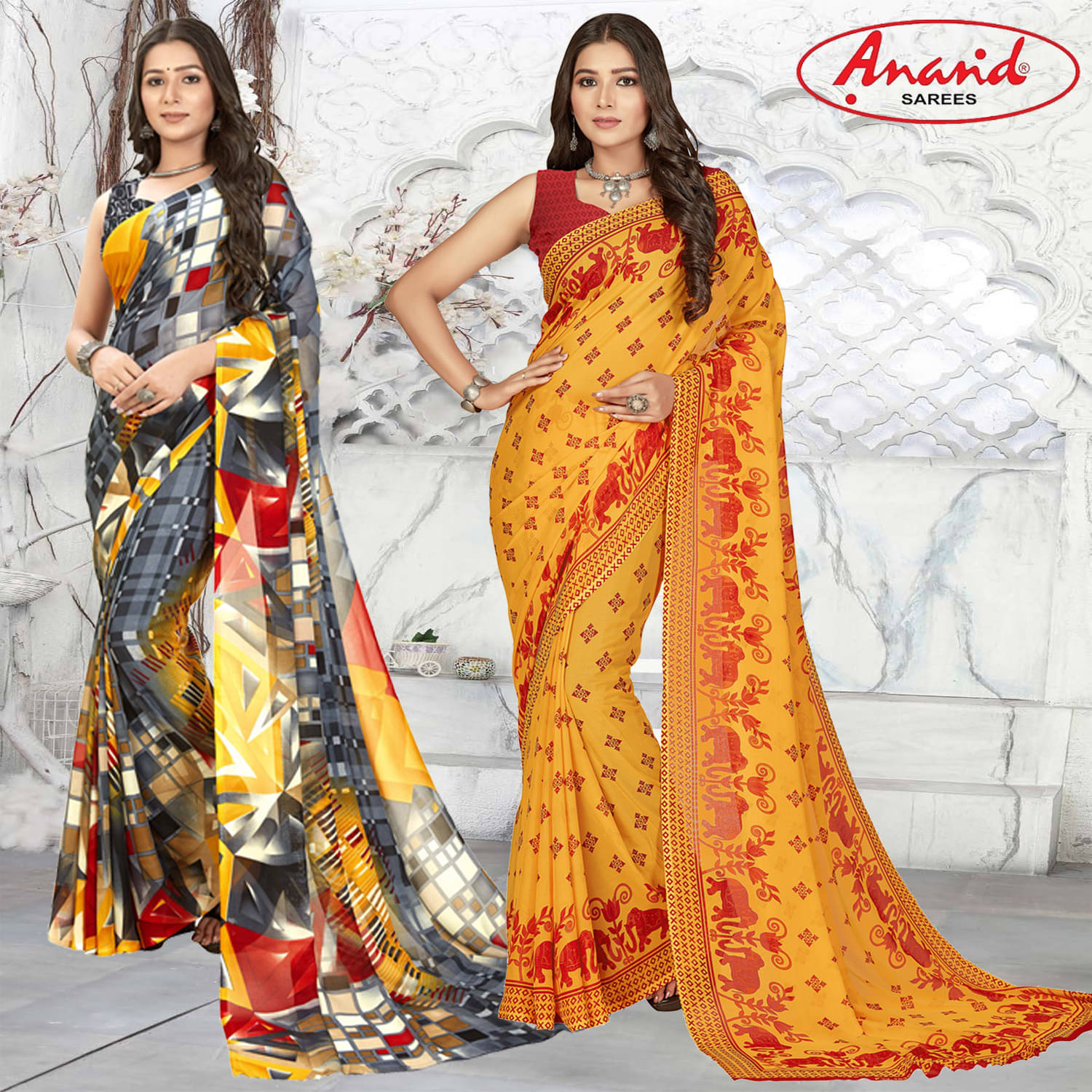     			ANAND SAREES Georgette Printed Saree With Unstitched Blouse Piece ( Multicolor )