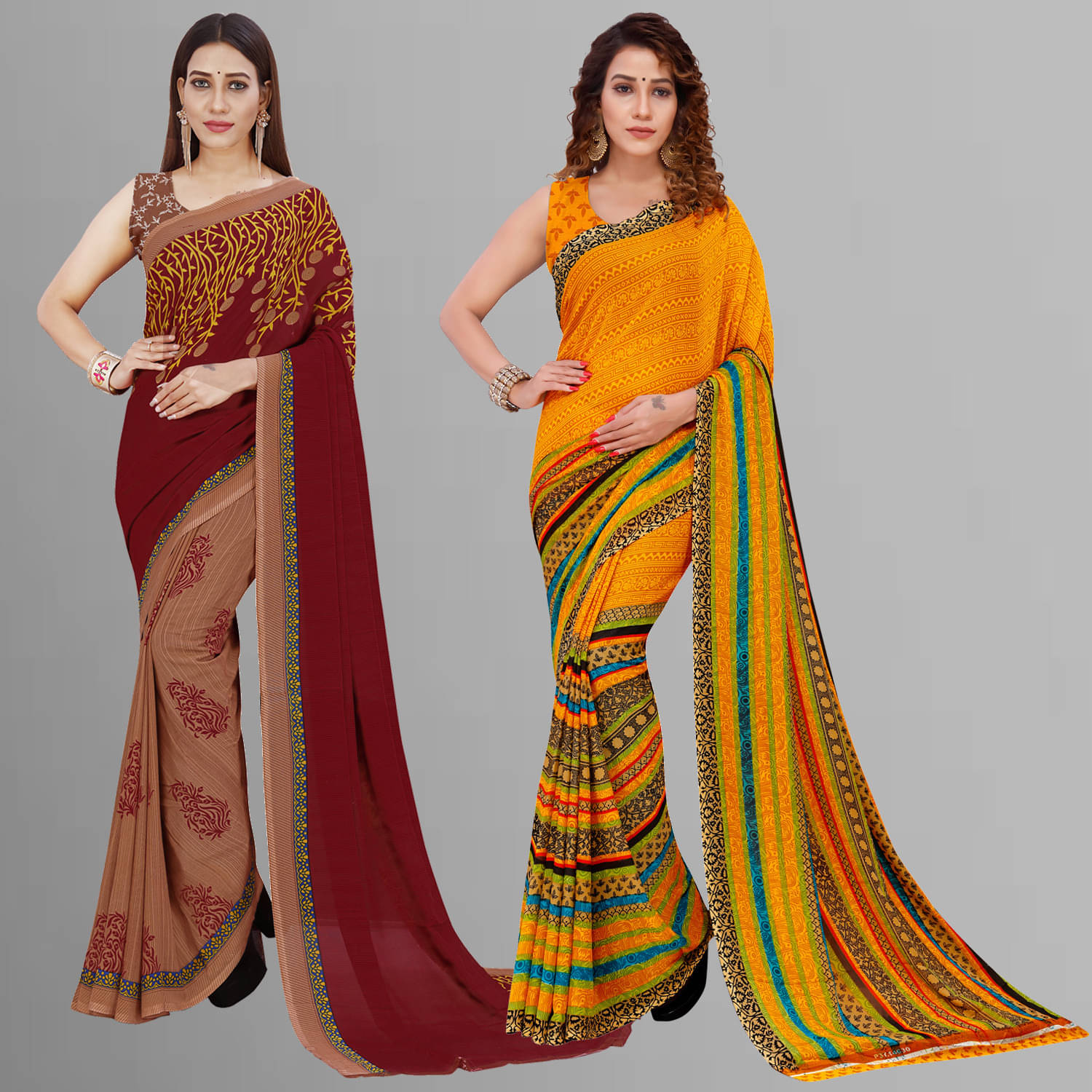 ANAND SAREES Georgette Printed Saree With Unstitched Blouse Piece ( Multicolor ) ANAND SAREES Georgette Printed Saree With Unstitched Blouse Piece ( Multicolor )