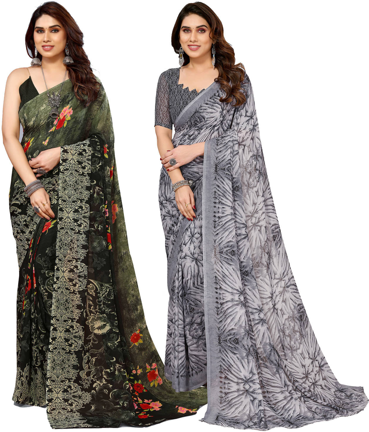 ANAND SAREES Georgette Printed Saree With Unstitched Blouse Piece ( Multicolor ) ANAND SAREES Georgette Printed Saree With Unstitched Blouse Piece ( Multicolor )