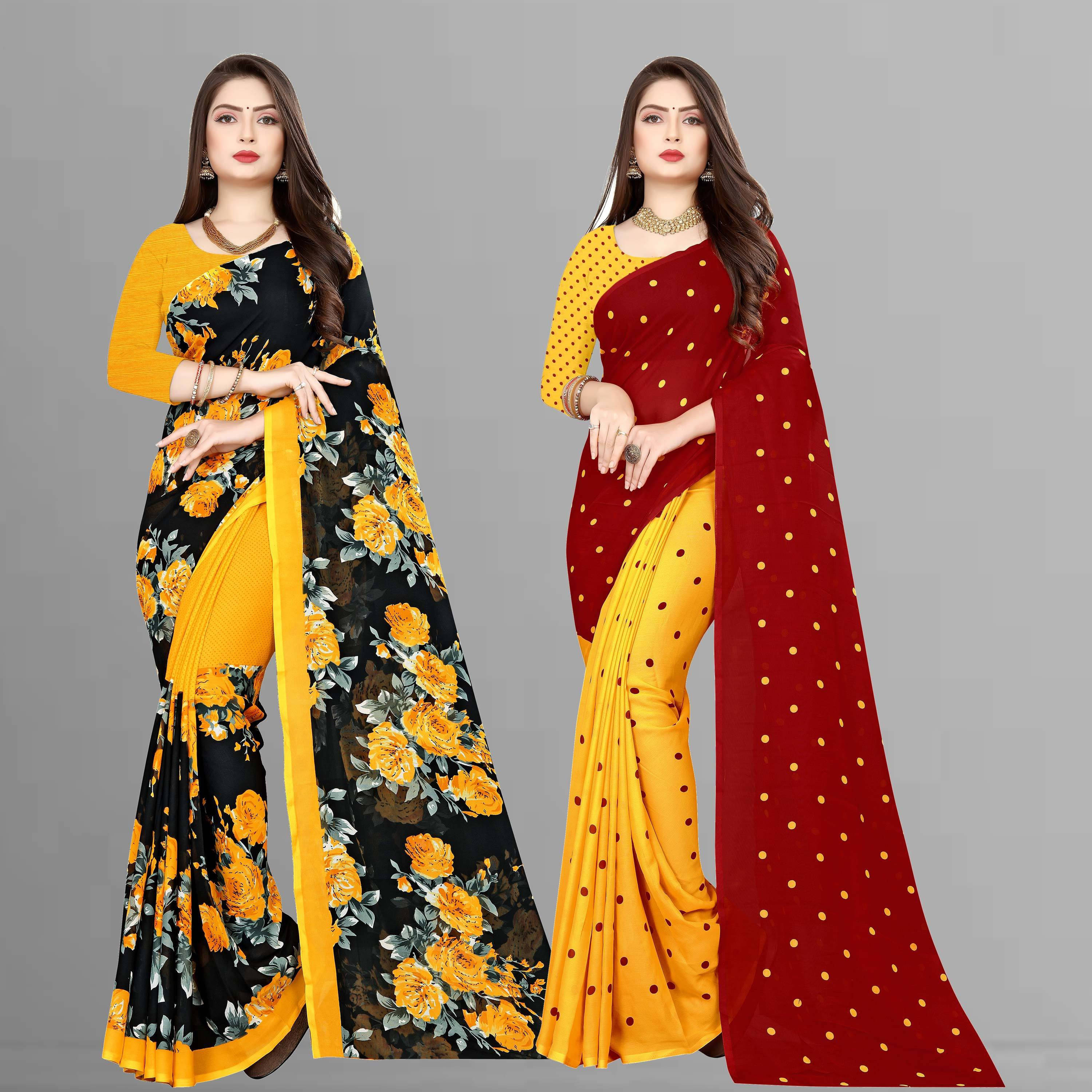 ANAND SAREES Georgette Printed Saree With Unstitched Blouse Piece ( Multicolor ) ANAND SAREES Georgette Printed Saree With Unstitched Blouse Piece ( Multicolor )