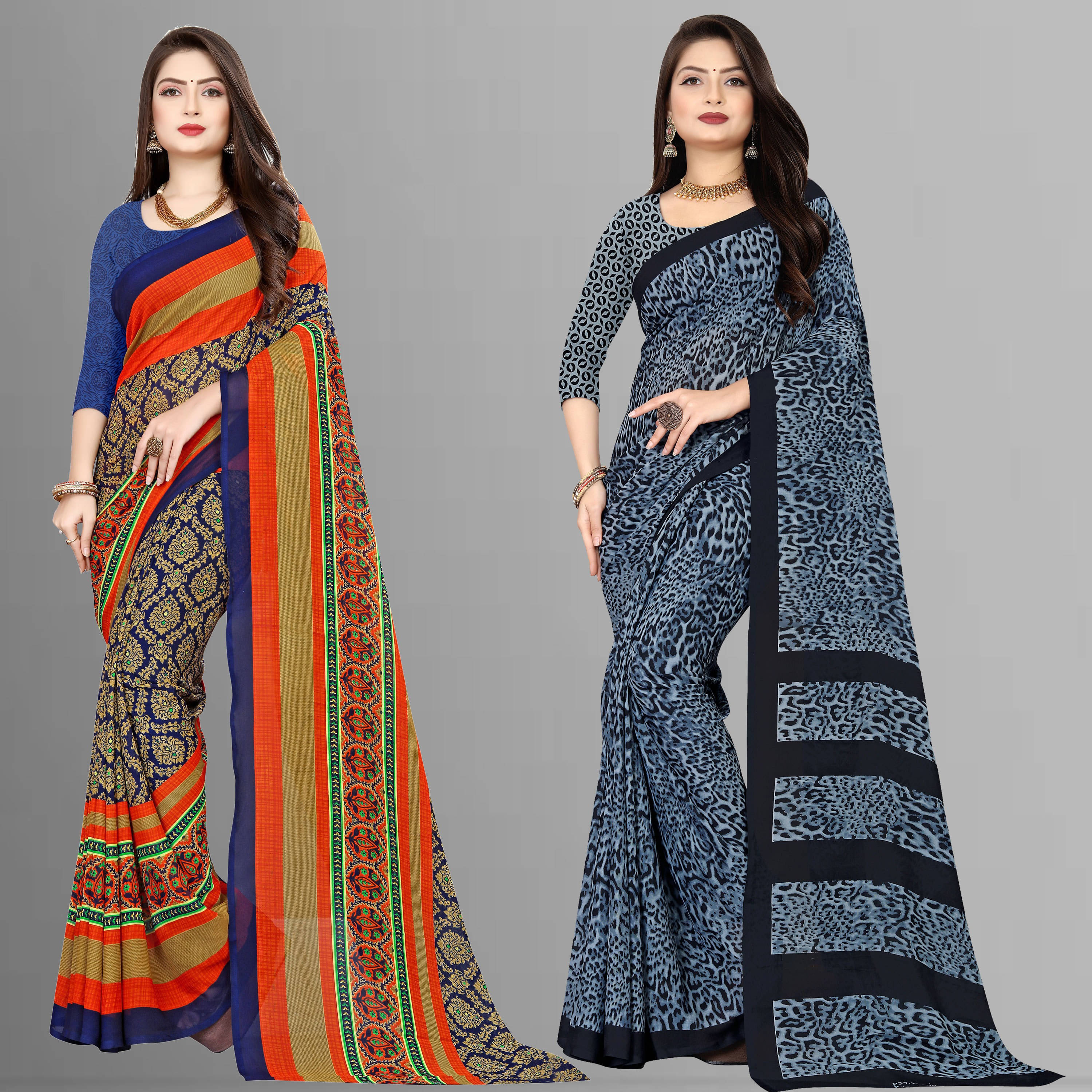    			ANAND SAREES Georgette Printed Saree With Unstitched Blouse Piece ( Blue )