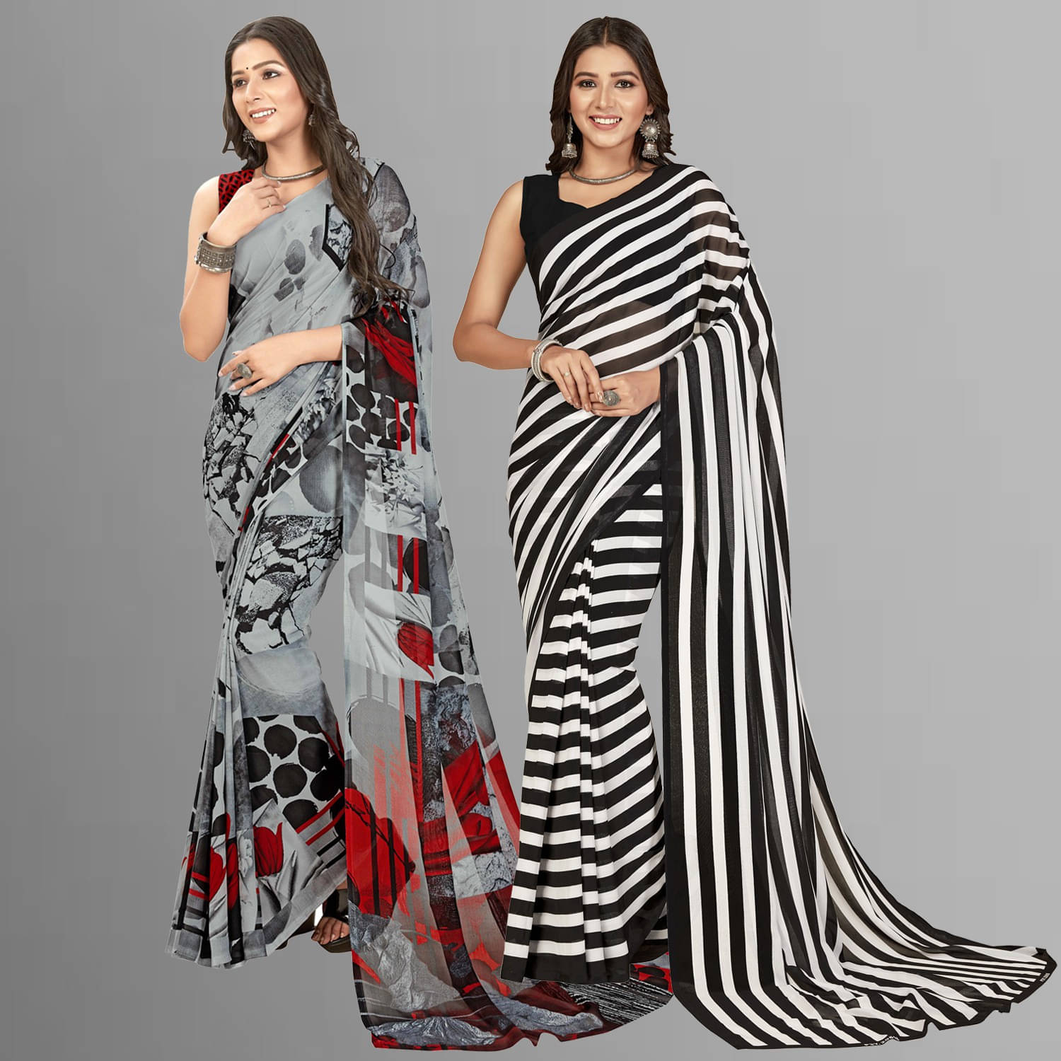 ANAND SAREES Georgette Printed Saree With Unstitched Blouse Piece ( Grey ) ANAND SAREES Georgette Printed Saree With Unstitched Blouse Piece ( Grey )
