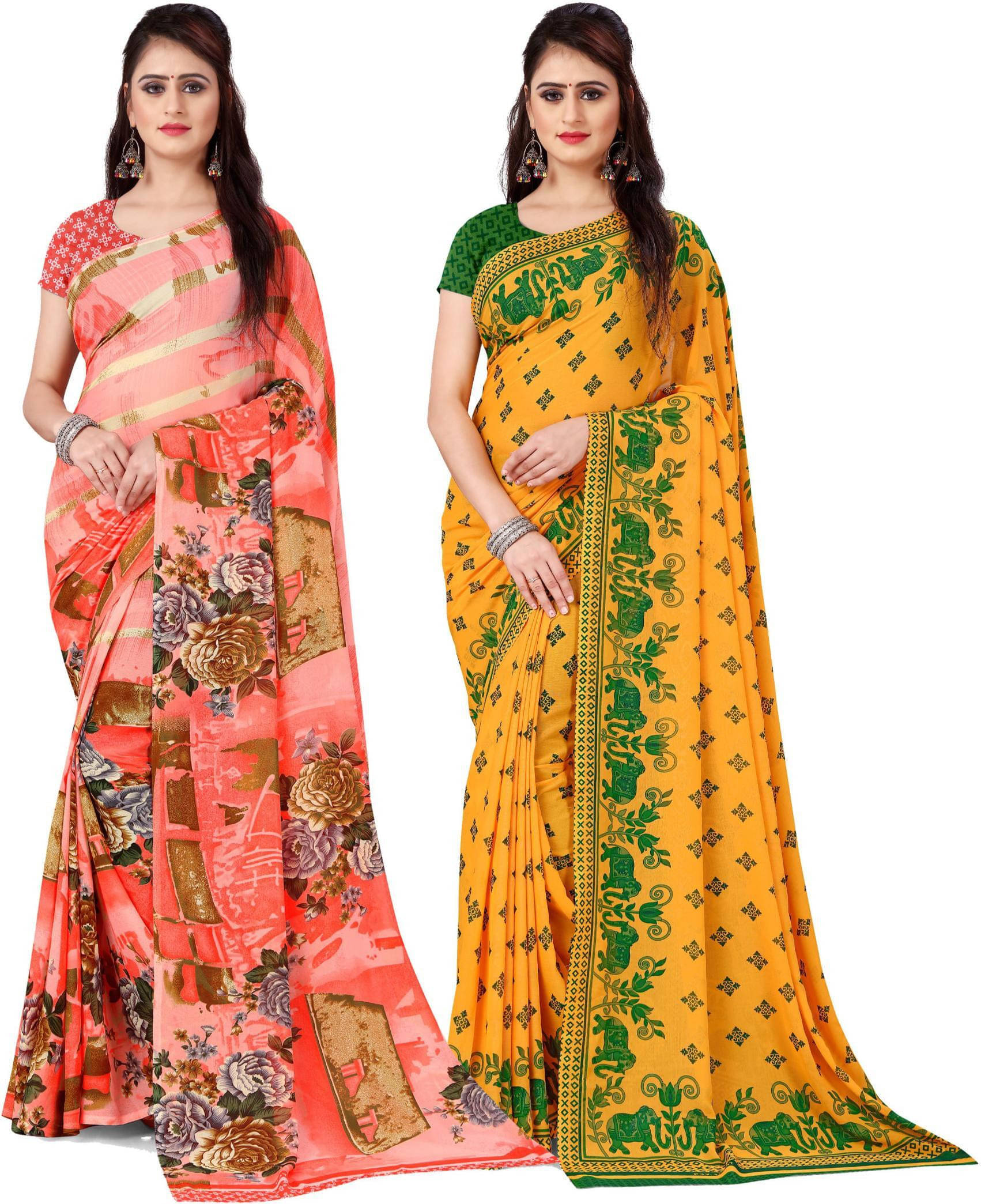 ANAND SAREES Georgette Printed Saree With Unstitched Blouse Piece ( Multicolor ) ANAND SAREES Georgette Printed Saree With Unstitched Blouse Piece ( Multicolor )