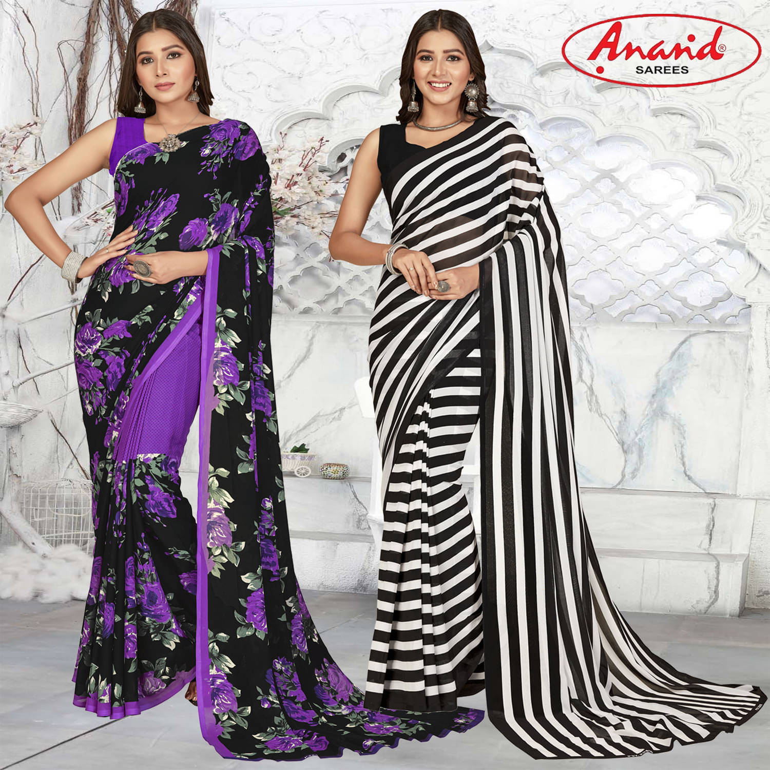ANAND SAREES Georgette Printed Saree With Unstitched Blouse Piece ( Multicolor ) ANAND SAREES Georgette Printed Saree With Unstitched Blouse Piece ( Multicolor )