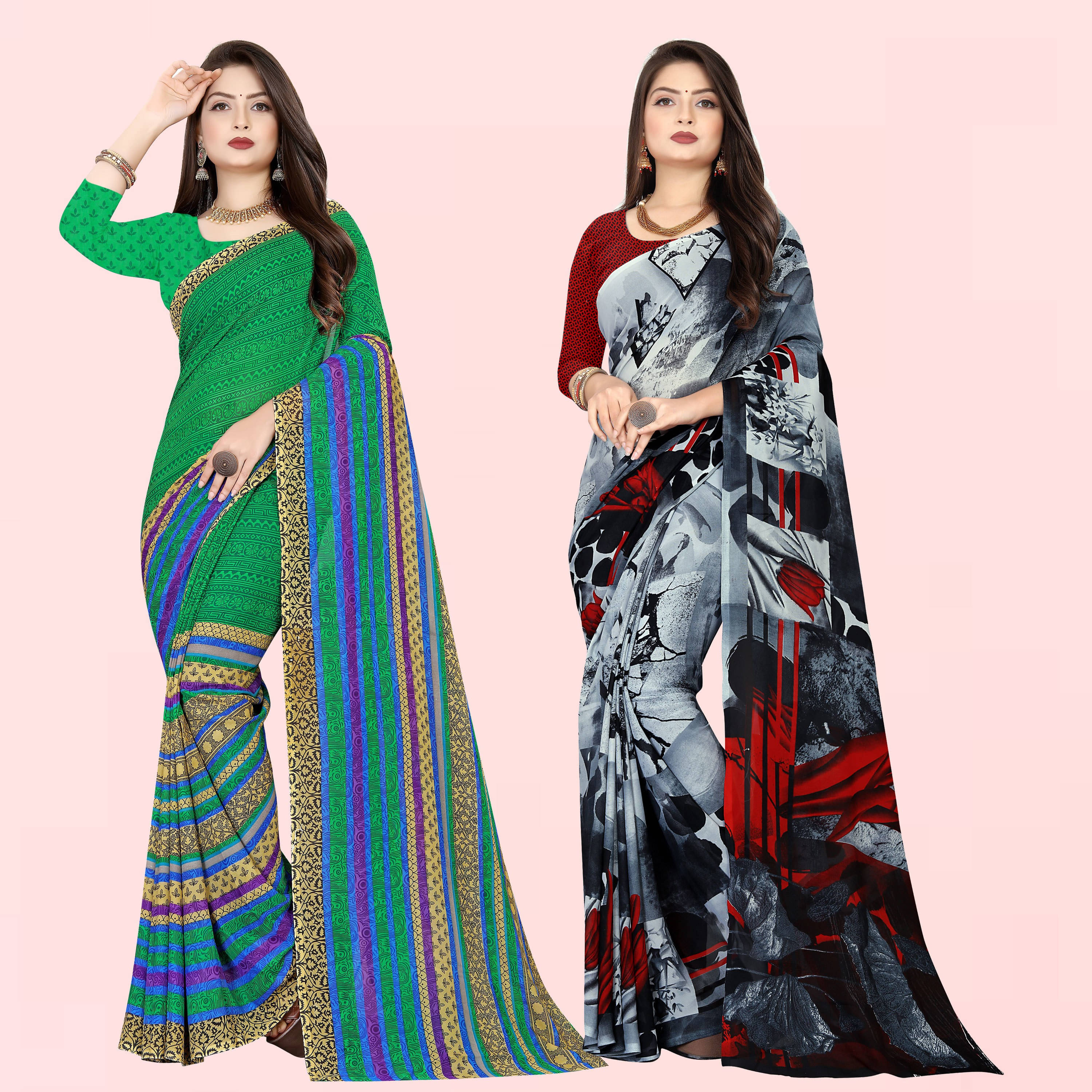 ANAND SAREES Georgette Printed Saree With Unstitched Blouse Piece ( Multicolor )     			ANAND SAREES Georgette Printed Saree With Unstitched Blouse Piece ( Multicolor )