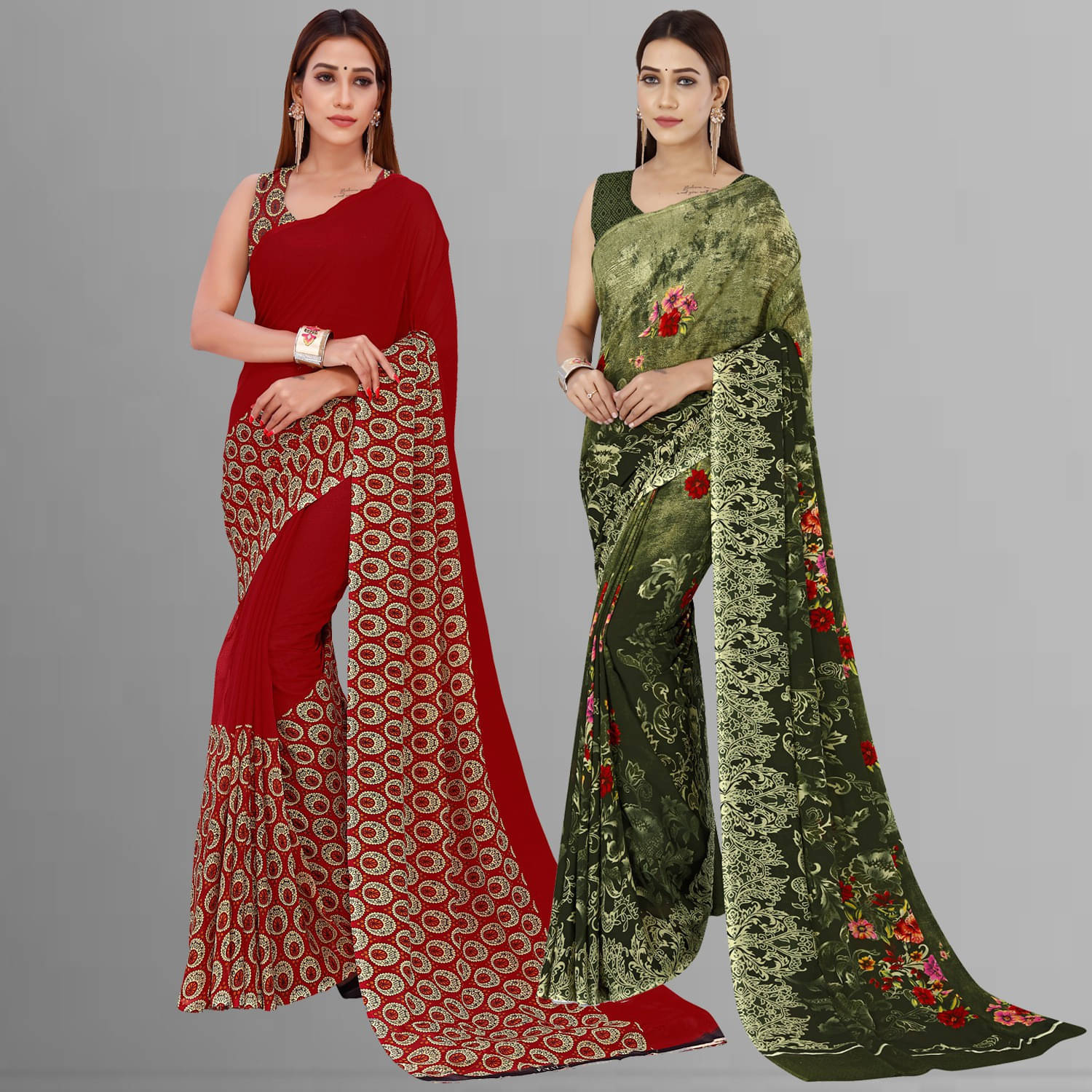 ANAND SAREES Georgette Printed Saree With Unstitched Blouse Piece ( Multicolor )     			ANAND SAREES Georgette Printed Saree With Unstitched Blouse Piece ( Multicolor )