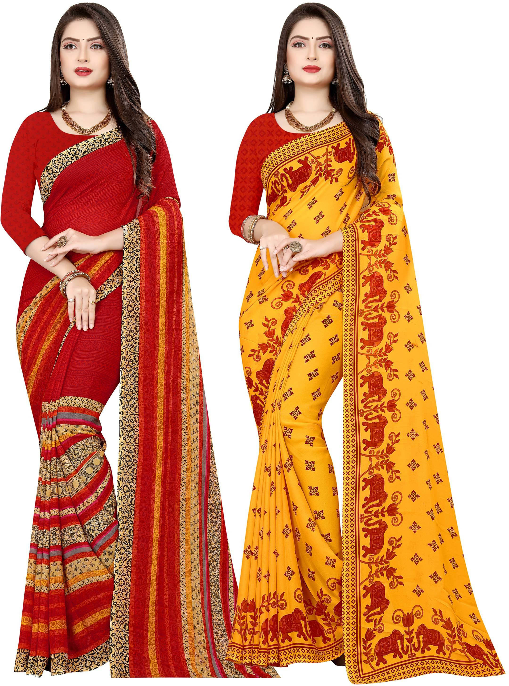 ANAND SAREES Georgette Printed Saree With Unstitched Blouse Piece ( Multicolor ) ANAND SAREES Georgette Printed Saree With Unstitched Blouse Piece ( Multicolor )