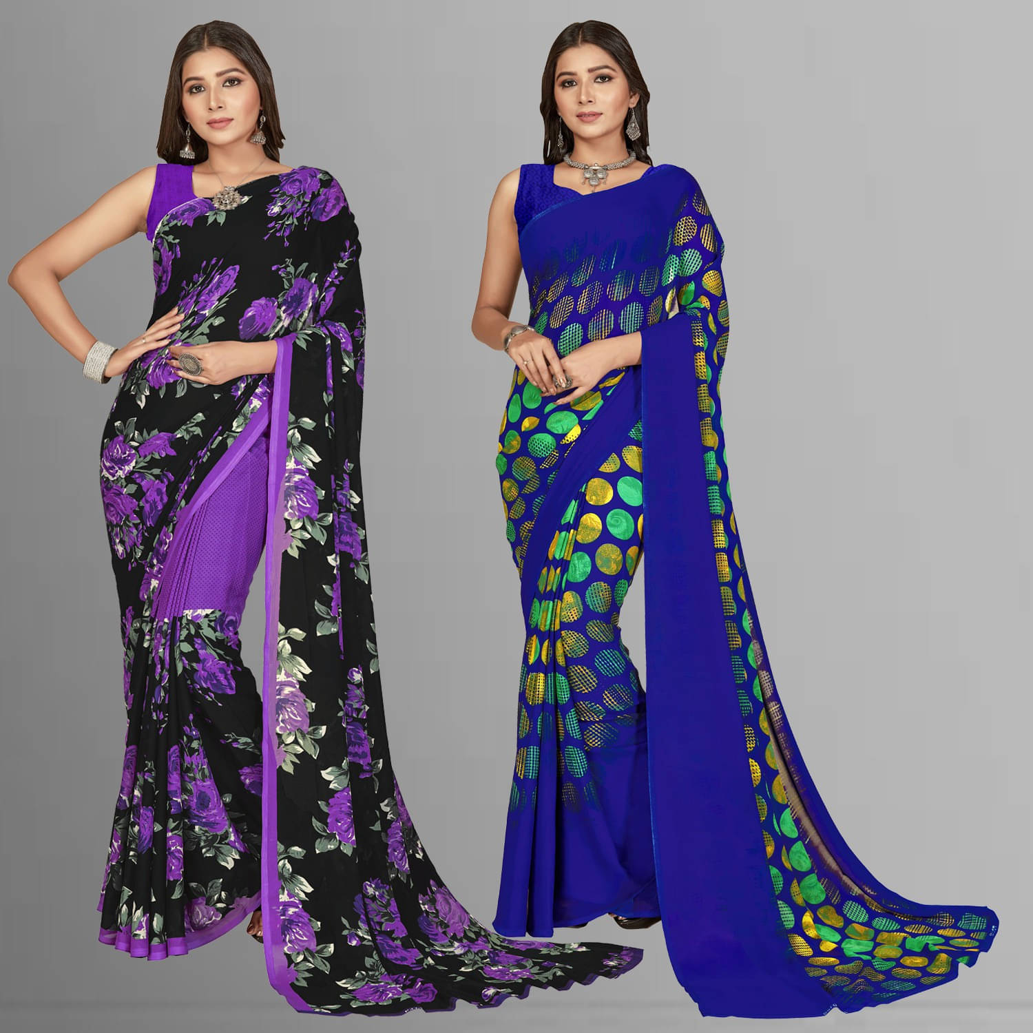     			ANAND SAREES Georgette Printed Saree With Unstitched Blouse Piece ( Multicolor )