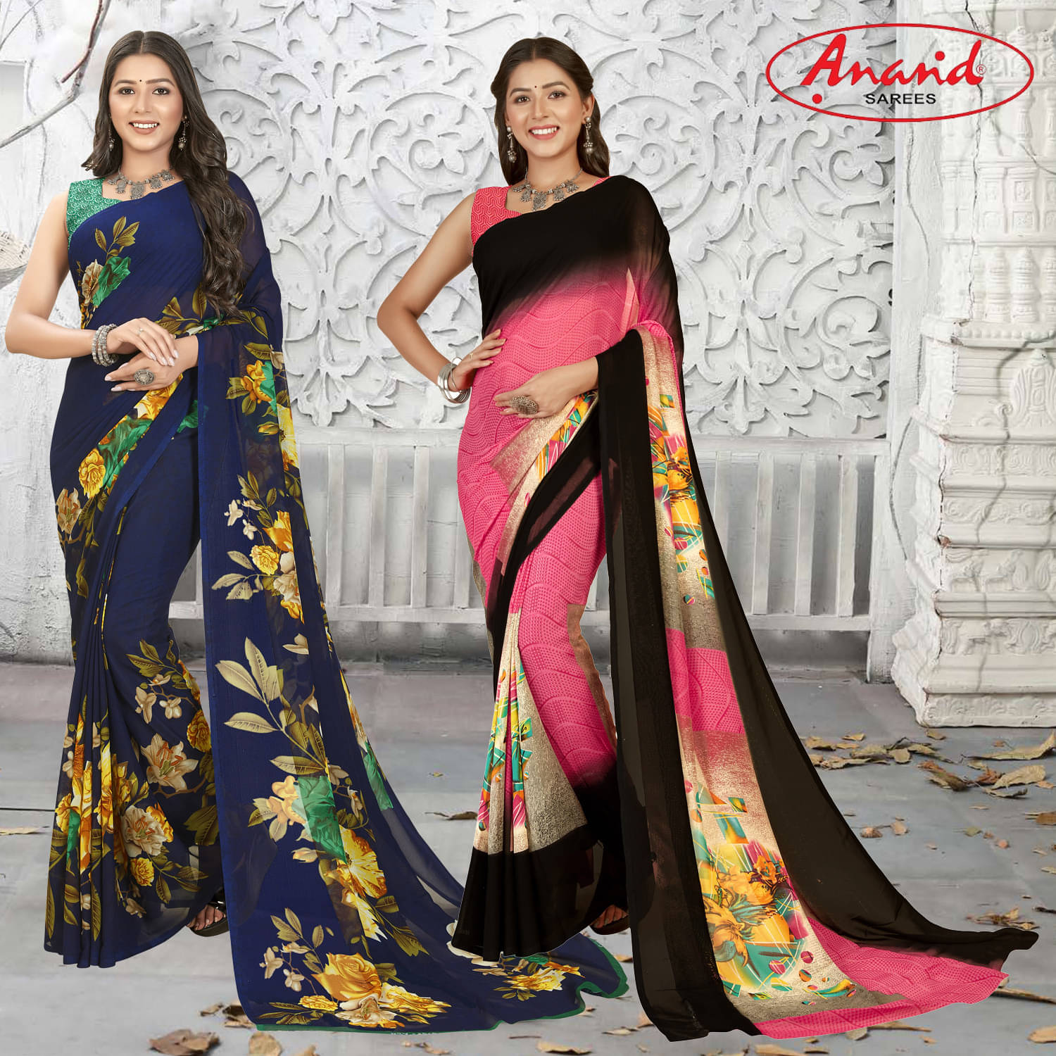     			ANAND SAREES Georgette Printed Saree With Unstitched Blouse Piece ( Multicolor )