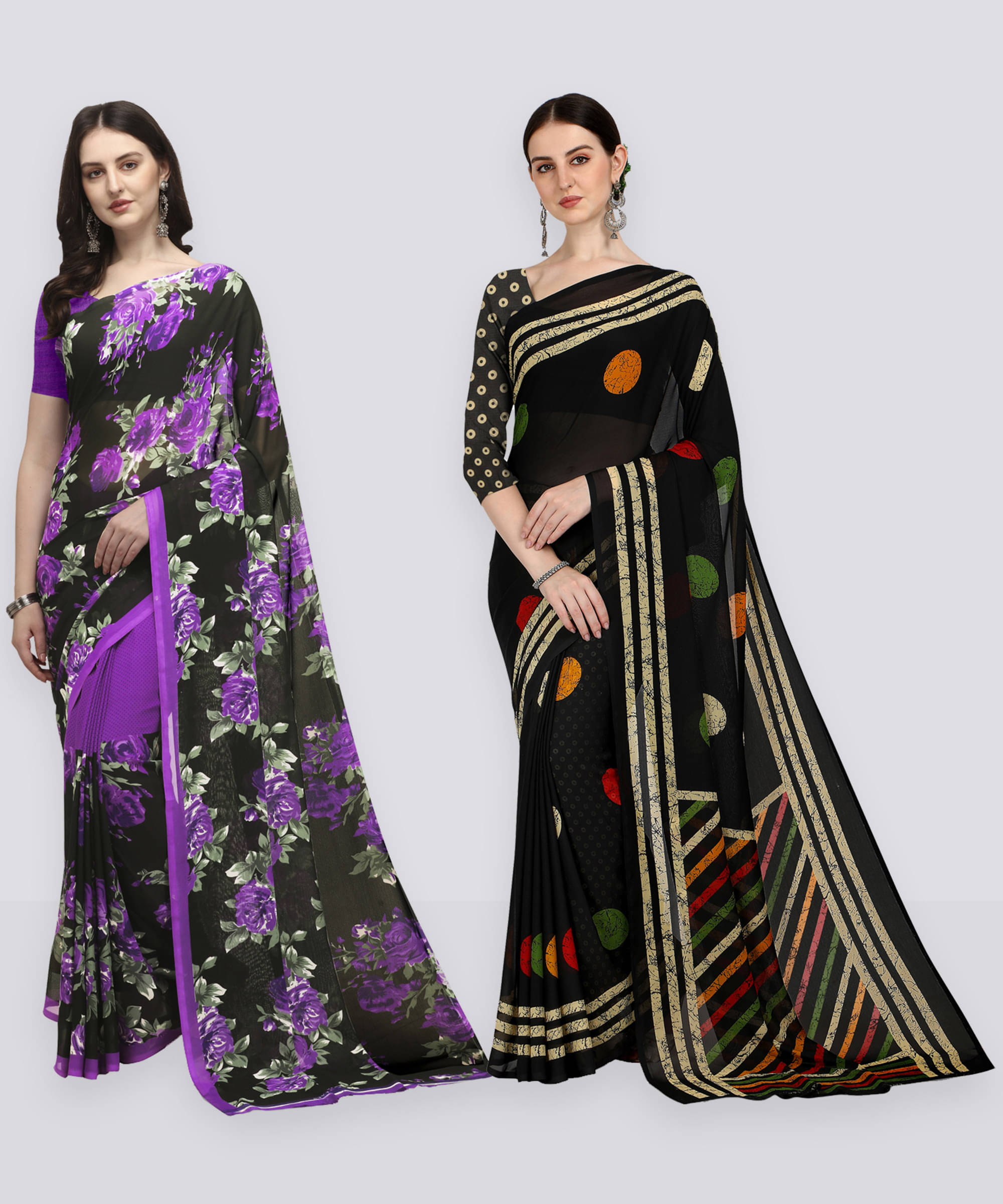 ANAND SAREES Georgette Printed Saree With Unstitched Blouse Piece ( Multicolor ) ANAND SAREES Georgette Printed Saree With Unstitched Blouse Piece ( Multicolor )