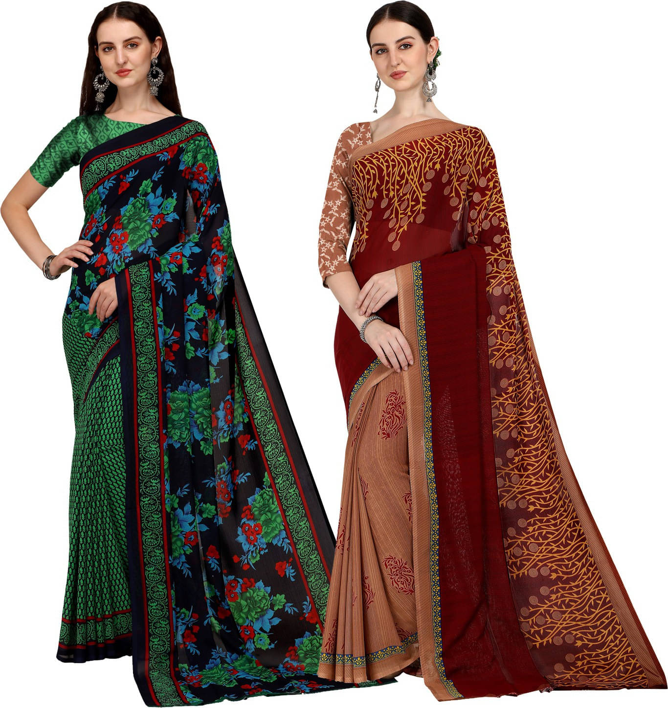 ANAND SAREES Georgette Printed Saree With Unstitched Blouse Piece ( Multicolor ) ANAND SAREES Georgette Printed Saree With Unstitched Blouse Piece ( Multicolor )