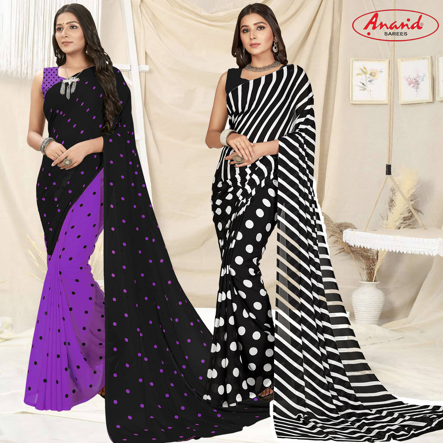     			ANAND SAREES Georgette Printed Saree With Unstitched Blouse Piece ( Multicolor )