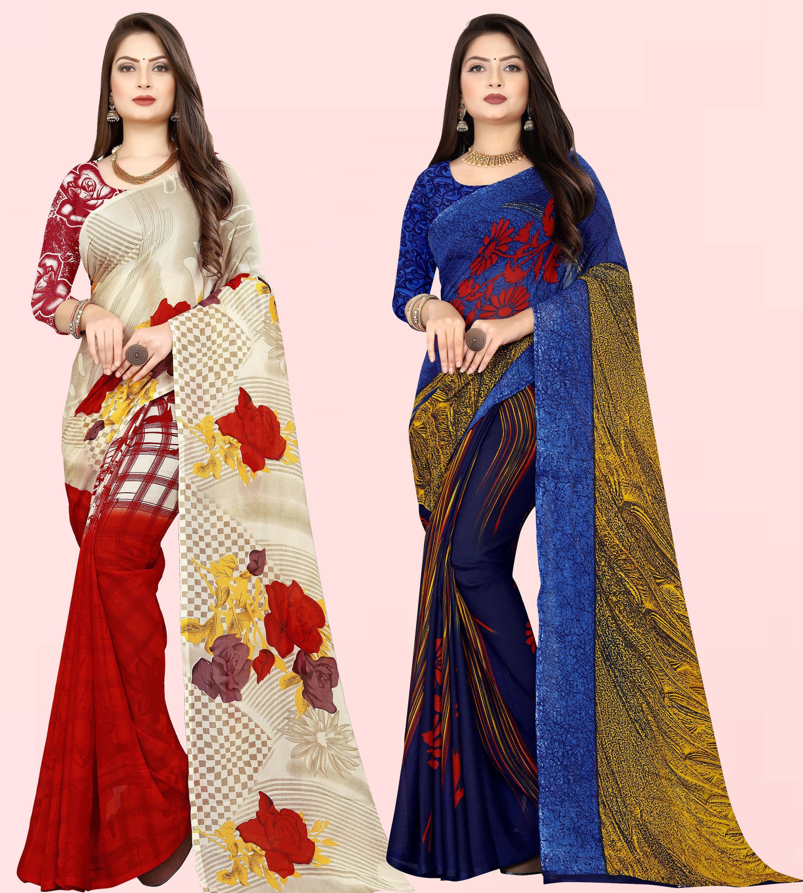     			ANAND SAREES Georgette Printed Saree With Unstitched Blouse Piece ( Multicolor )