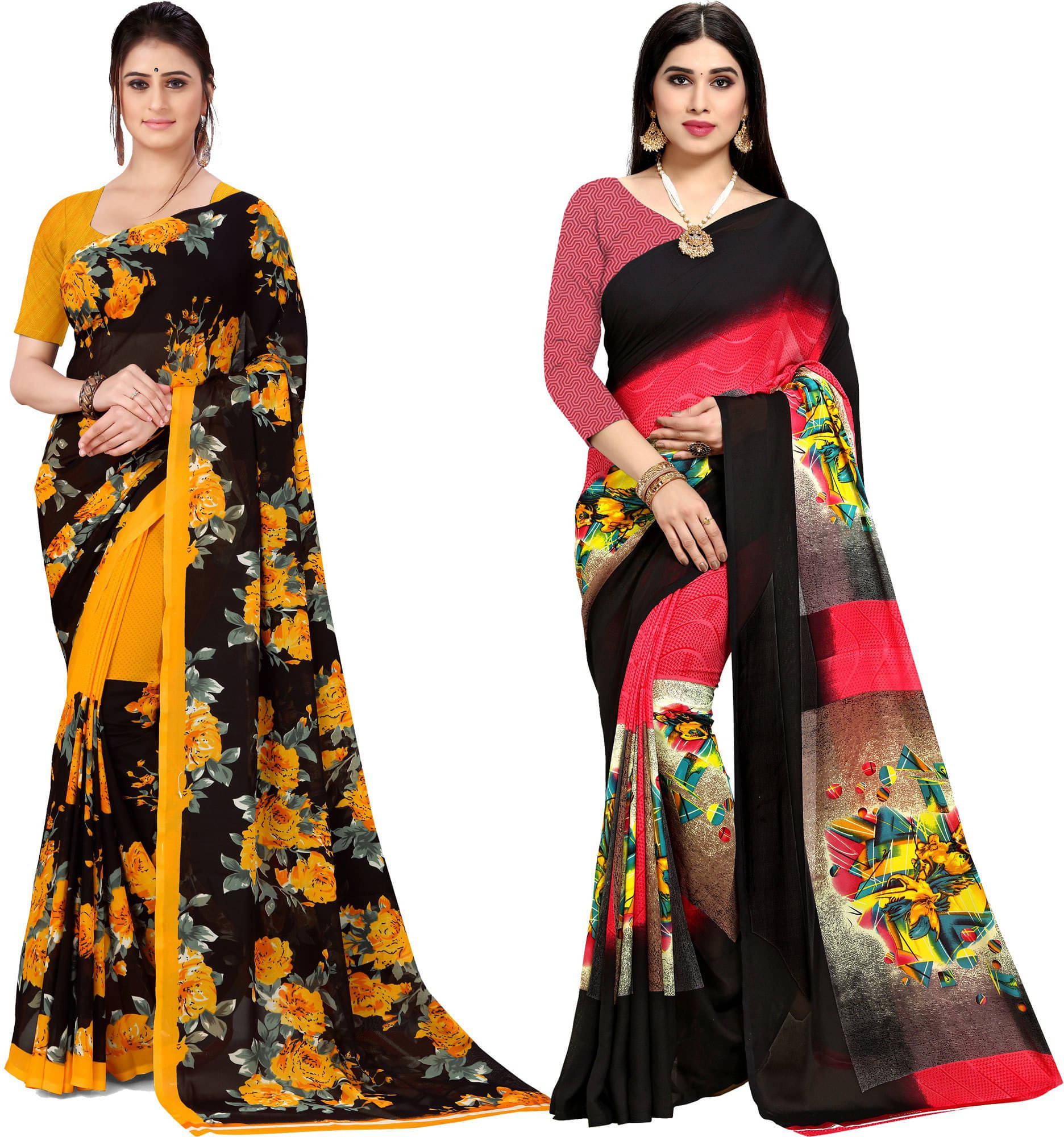     			ANAND SAREES Georgette Printed Saree With Unstitched Blouse Piece ( Multicolor )