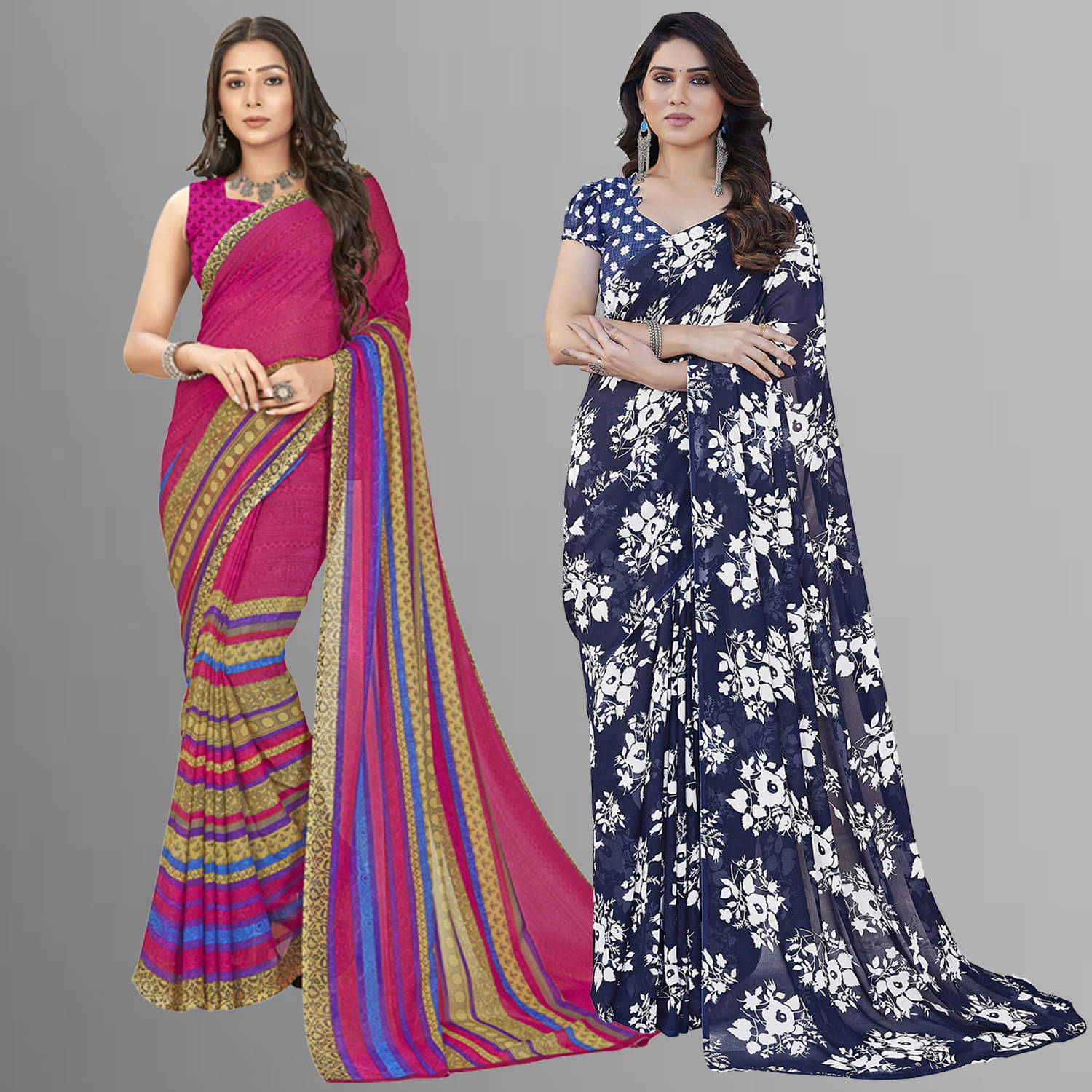     			ANAND SAREES Georgette Printed Saree With Unstitched Blouse Piece ( Multicolor )