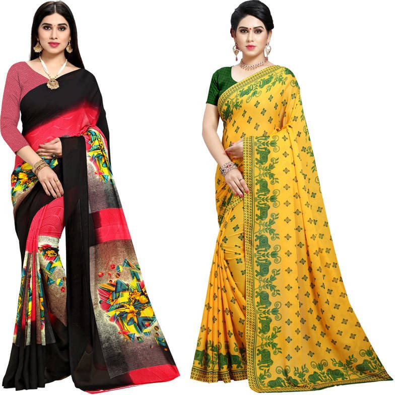 ANAND SAREES Georgette Printed Saree With Unstitched Blouse Piece ( Multicolor )     			ANAND SAREES Georgette Printed Saree With Unstitched Blouse Piece ( Multicolor )