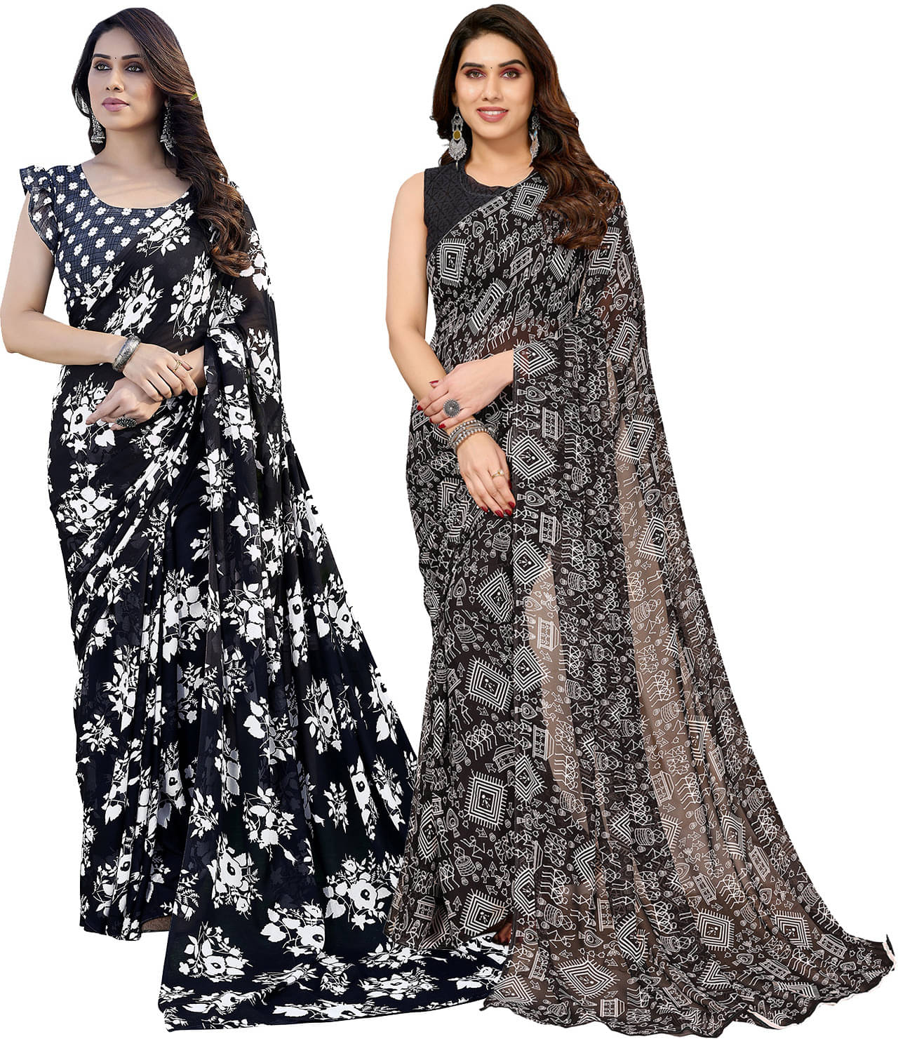     			ANAND SAREES Georgette Printed Saree With Unstitched Blouse Piece ( Black )