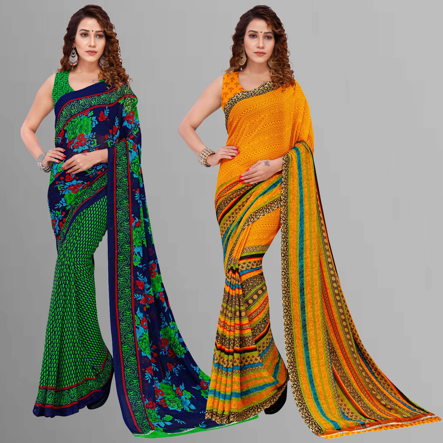ANAND SAREES Georgette Printed Saree With Unstitched Blouse Piece ( Multicolor ) ANAND SAREES Georgette Printed Saree With Unstitched Blouse Piece ( Multicolor )