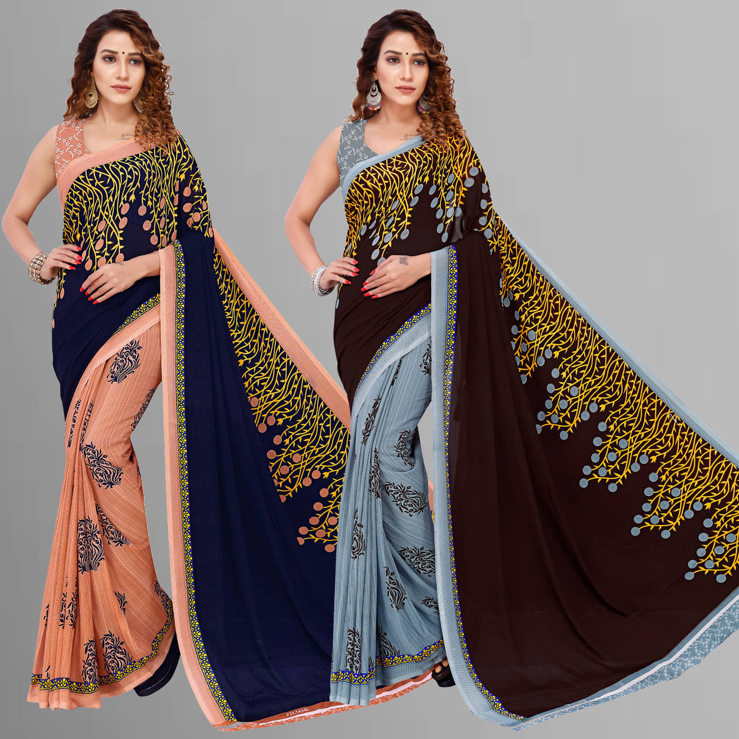 ANAND SAREES Georgette Printed Saree With Unstitched Blouse Piece ( Black ) ANAND SAREES Georgette Printed Saree With Unstitched Blouse Piece ( Black )