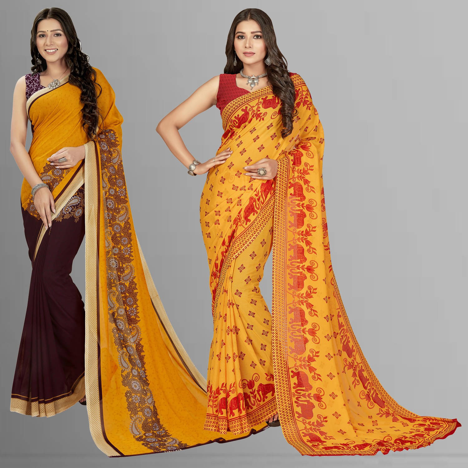     			ANAND SAREES Georgette Printed Saree With Unstitched Blouse Piece ( Multicolor )