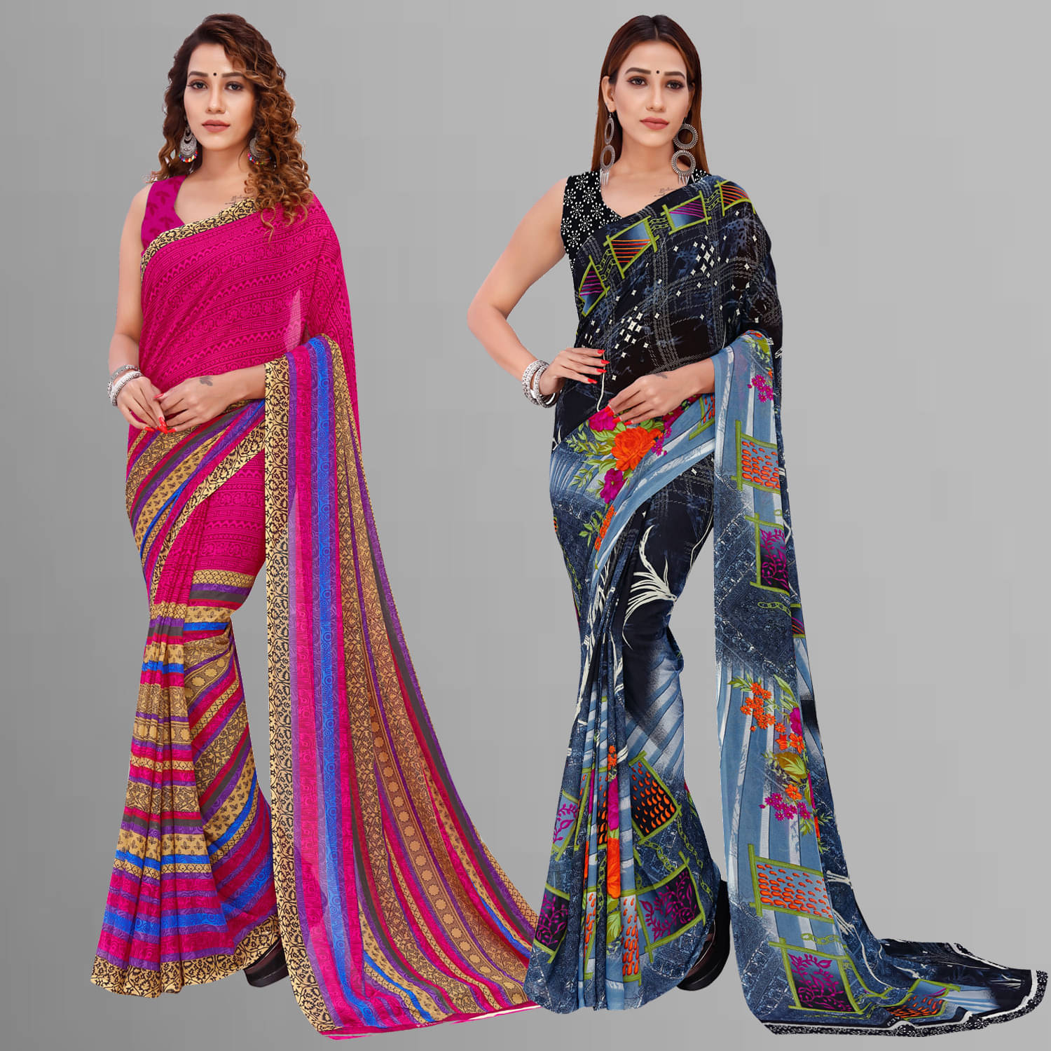     			ANAND SAREES Georgette Printed Saree With Unstitched Blouse Piece ( Multicolor )