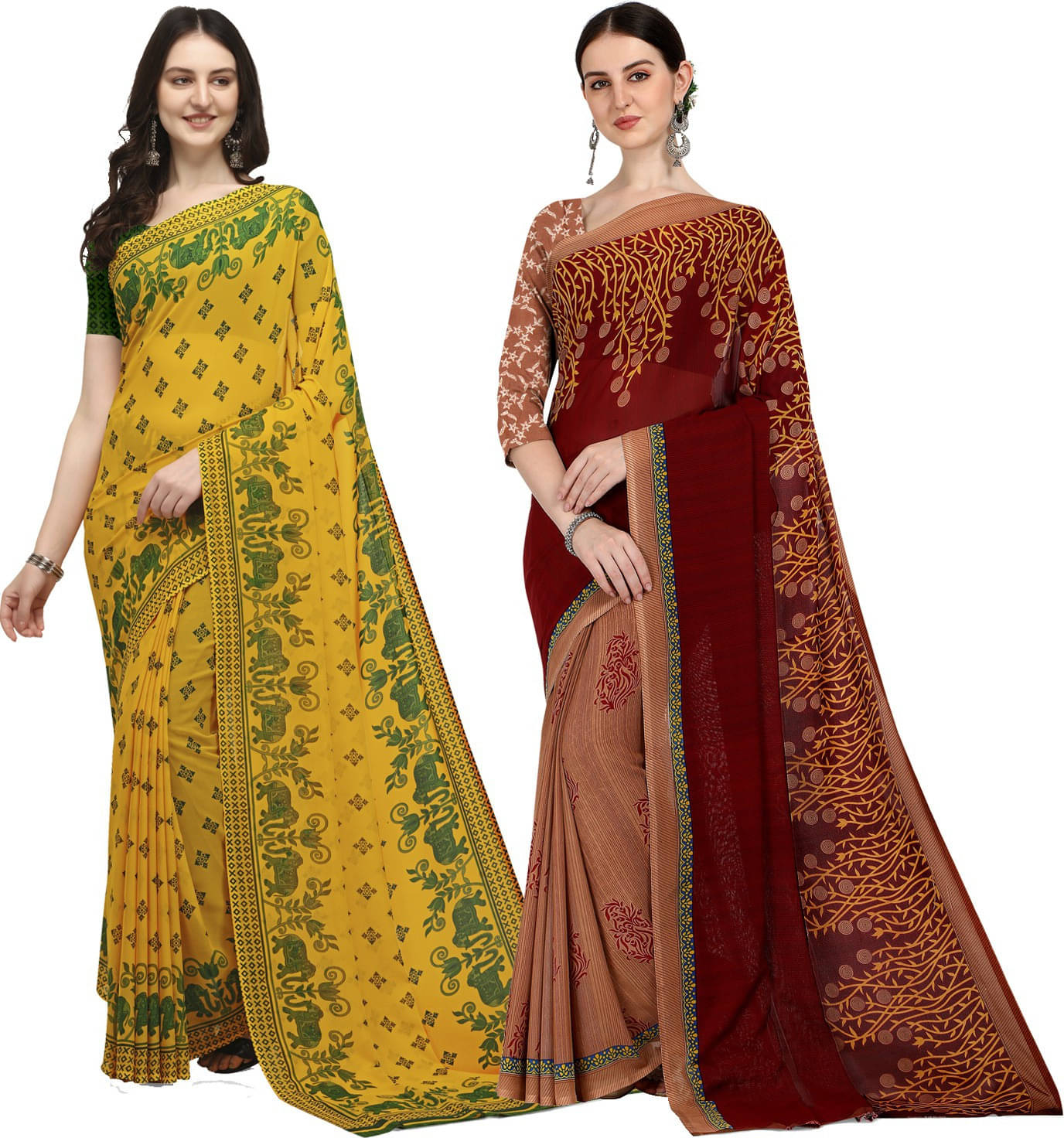     			ANAND SAREES Georgette Printed Saree With Unstitched Blouse Piece ( Multicolor )