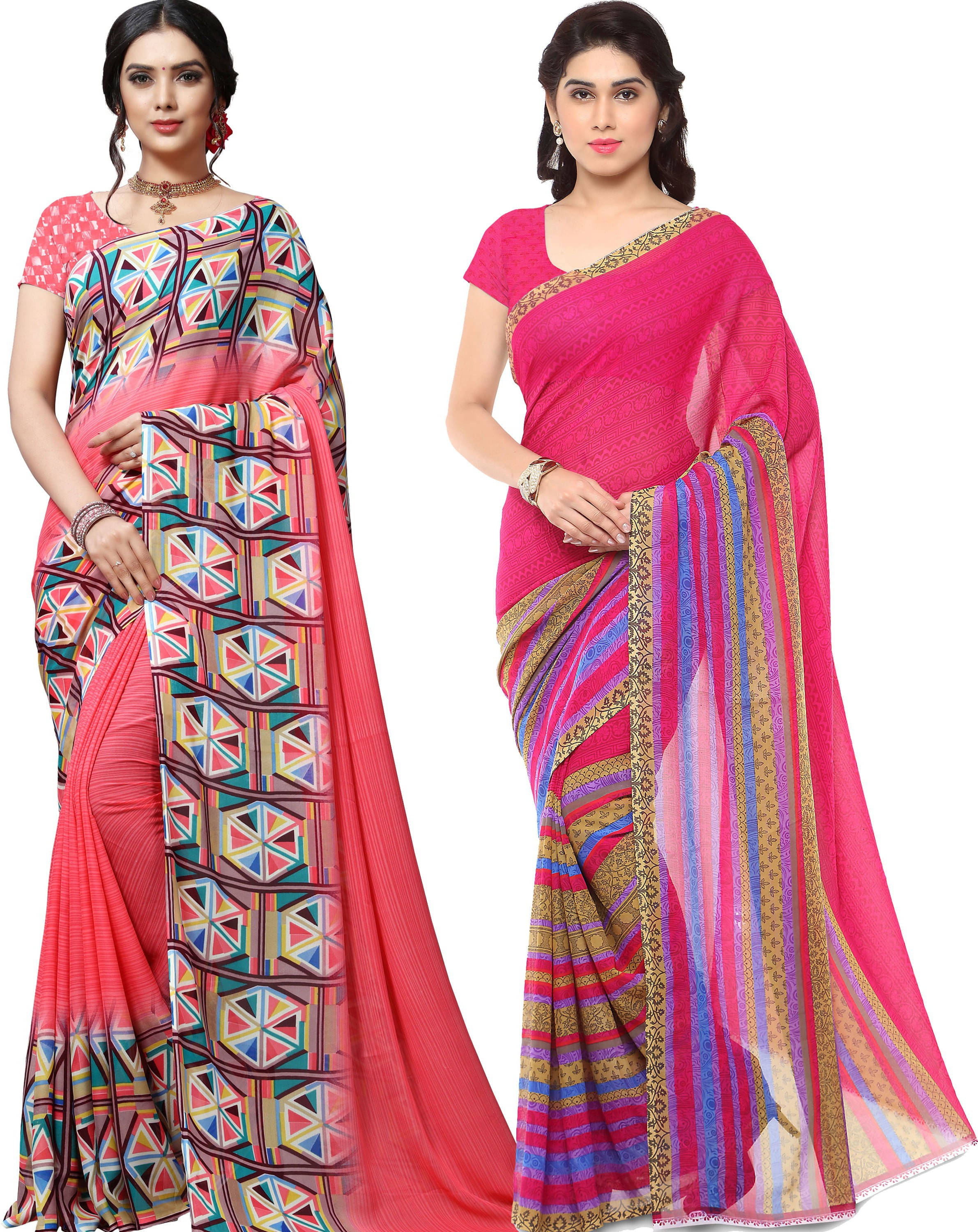 ANAND SAREES Georgette Printed Saree With Unstitched Blouse Piece ( Pink ) ANAND SAREES Georgette Printed Saree With Unstitched Blouse Piece ( Pink )