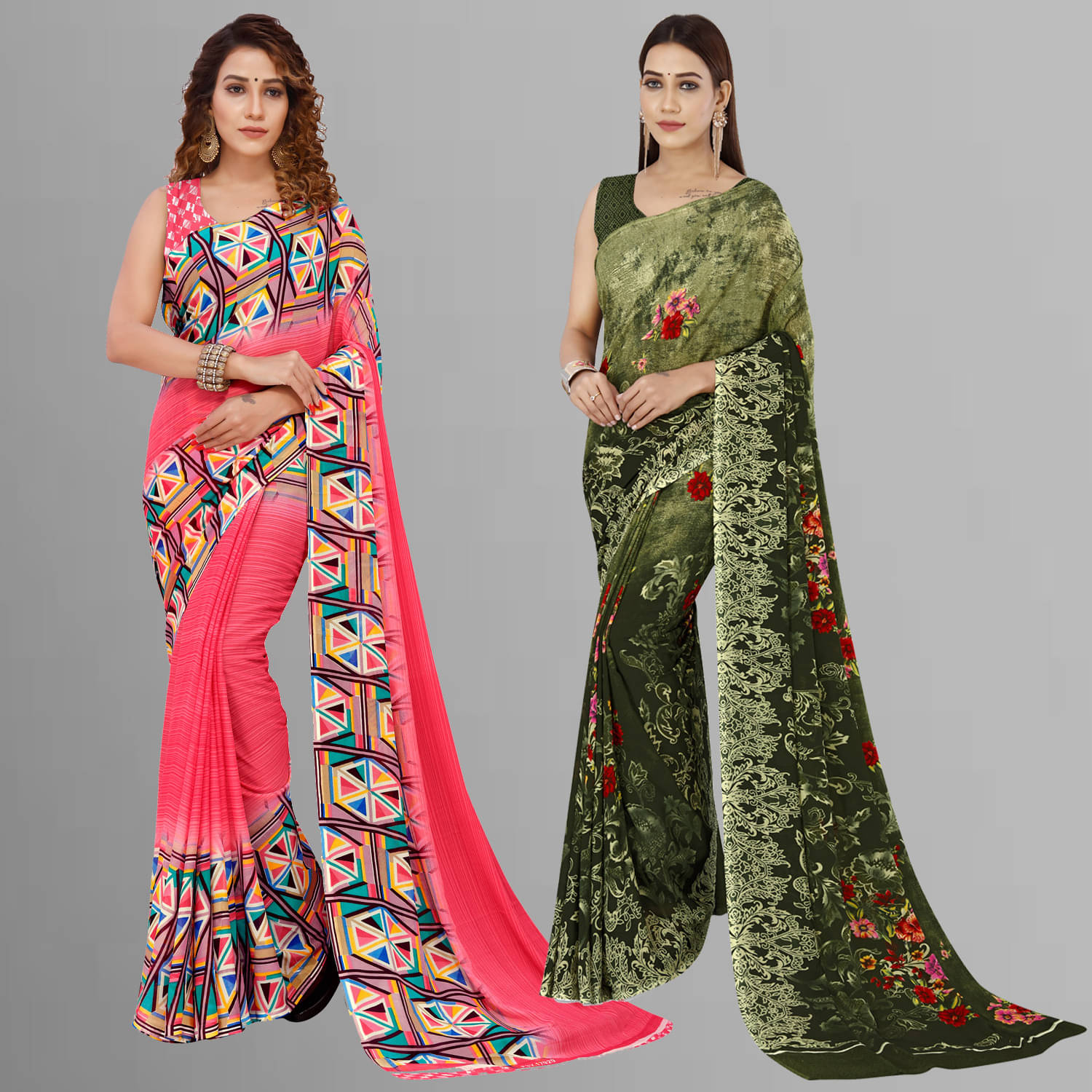     			ANAND SAREES Georgette Printed Saree With Unstitched Blouse Piece ( Multicolor )