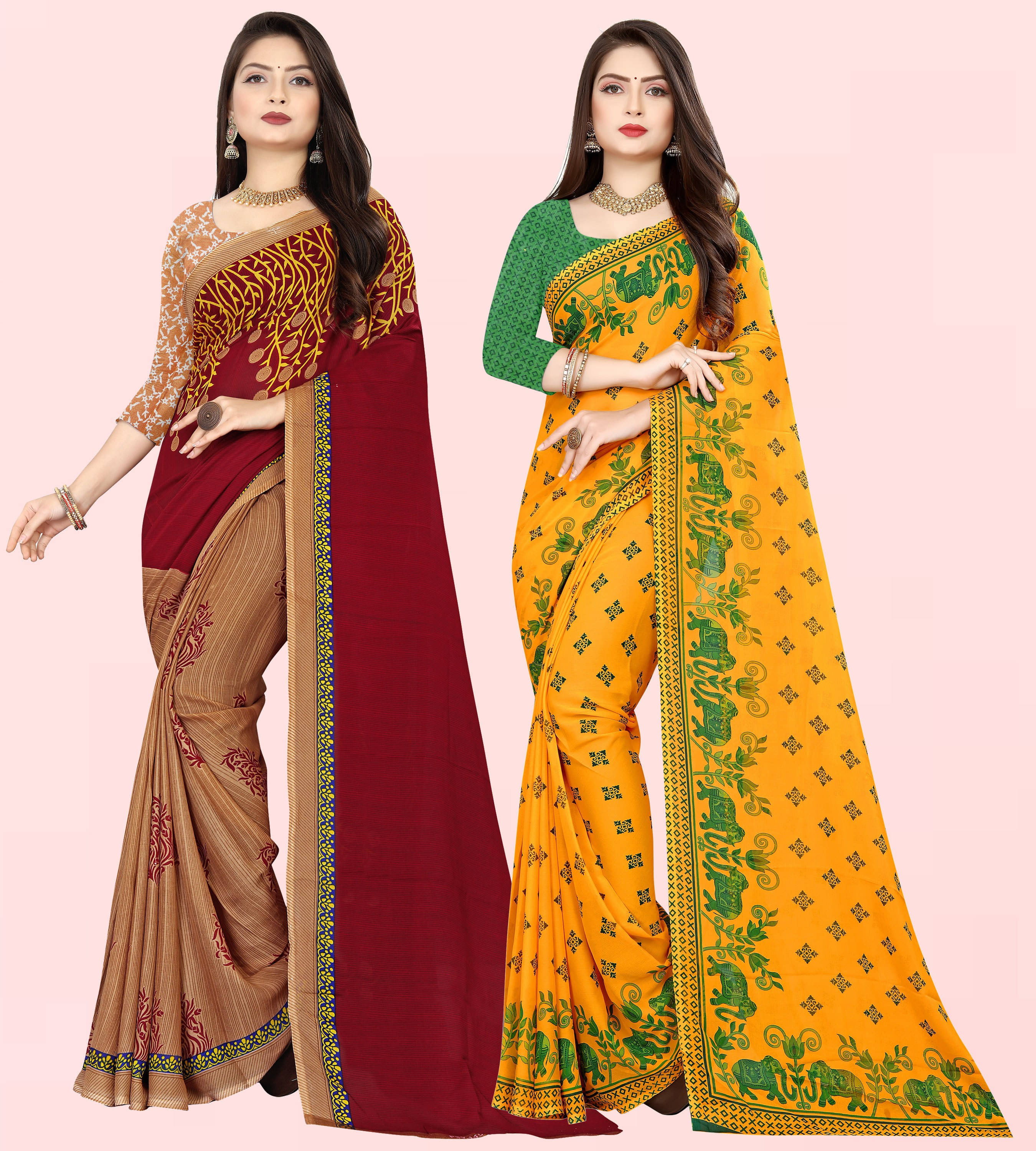     			ANAND SAREES Georgette Printed Saree With Unstitched Blouse Piece ( Multicolor )