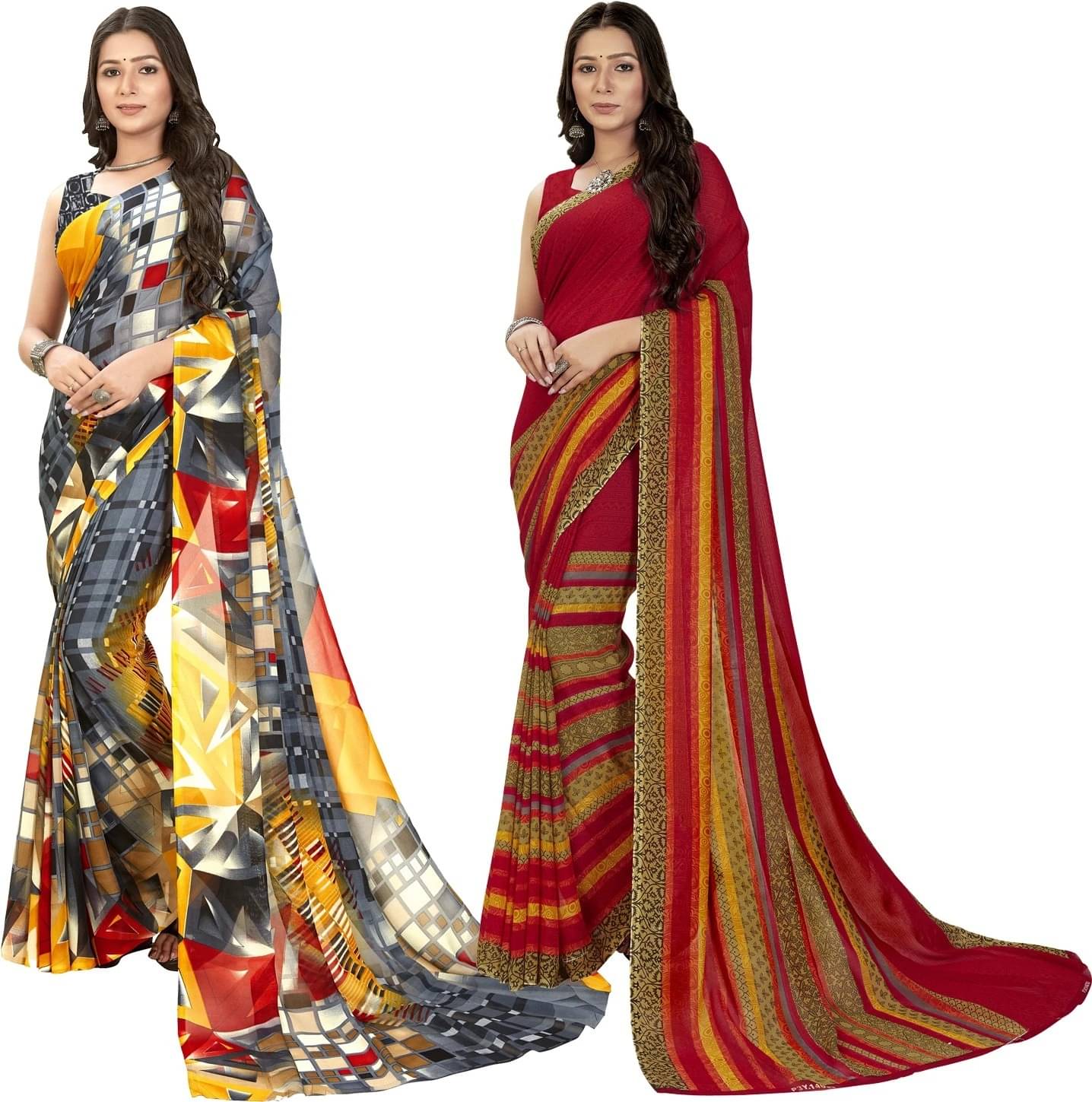 ANAND SAREES Georgette Printed Saree With Unstitched Blouse Piece ( Red ) ANAND SAREES Georgette Printed Saree With Unstitched Blouse Piece ( Red )