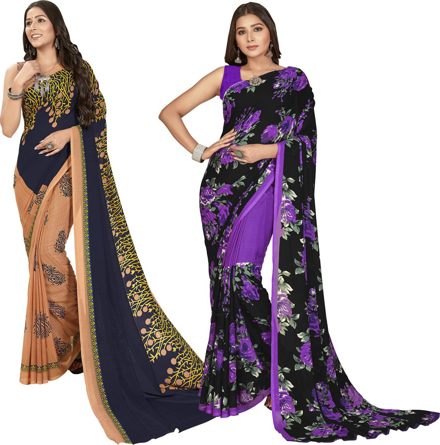 ANAND SAREES Georgette Printed Saree With Unstitched Blouse Piece ( Multicolor ) ANAND SAREES Georgette Printed Saree With Unstitched Blouse Piece ( Multicolor )