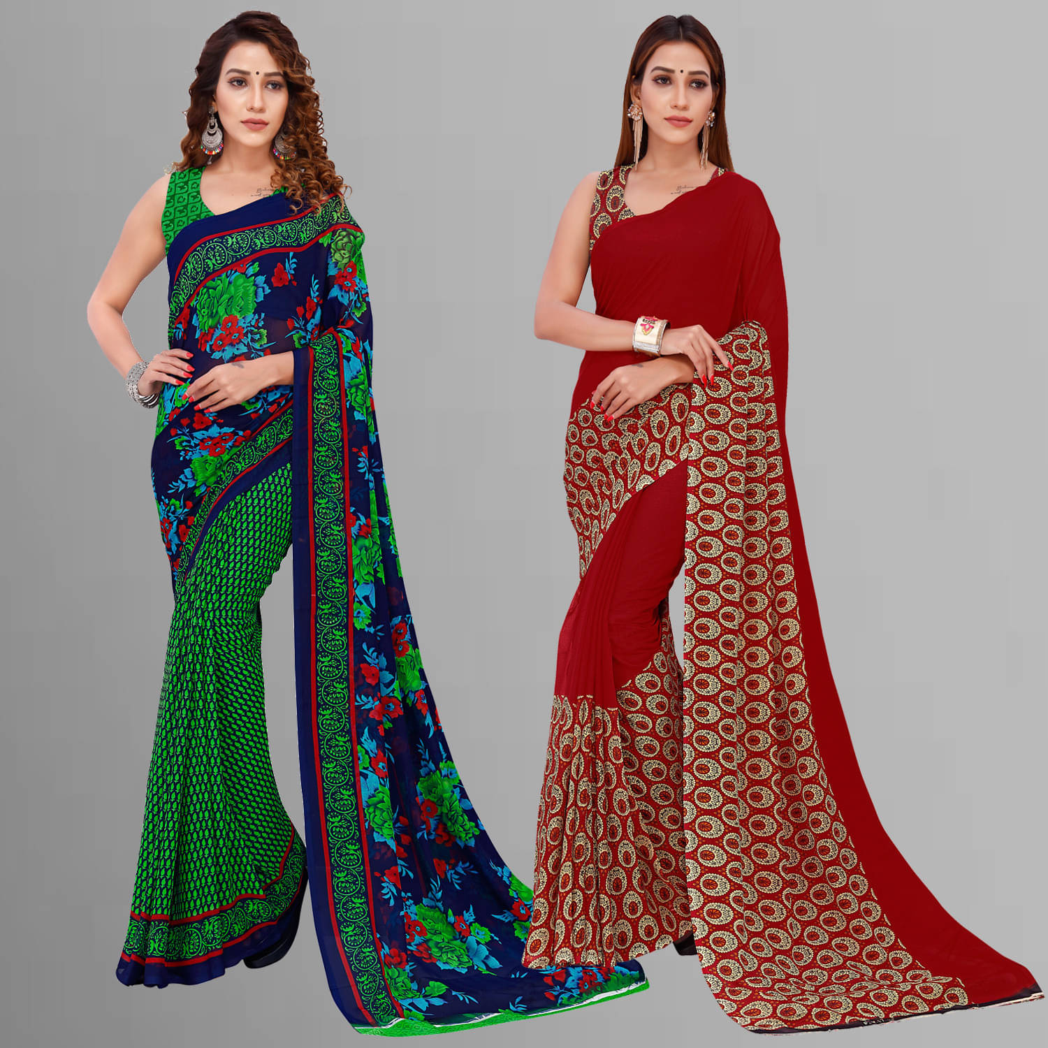     			ANAND SAREES Georgette Printed Saree With Unstitched Blouse Piece ( Multicolor )