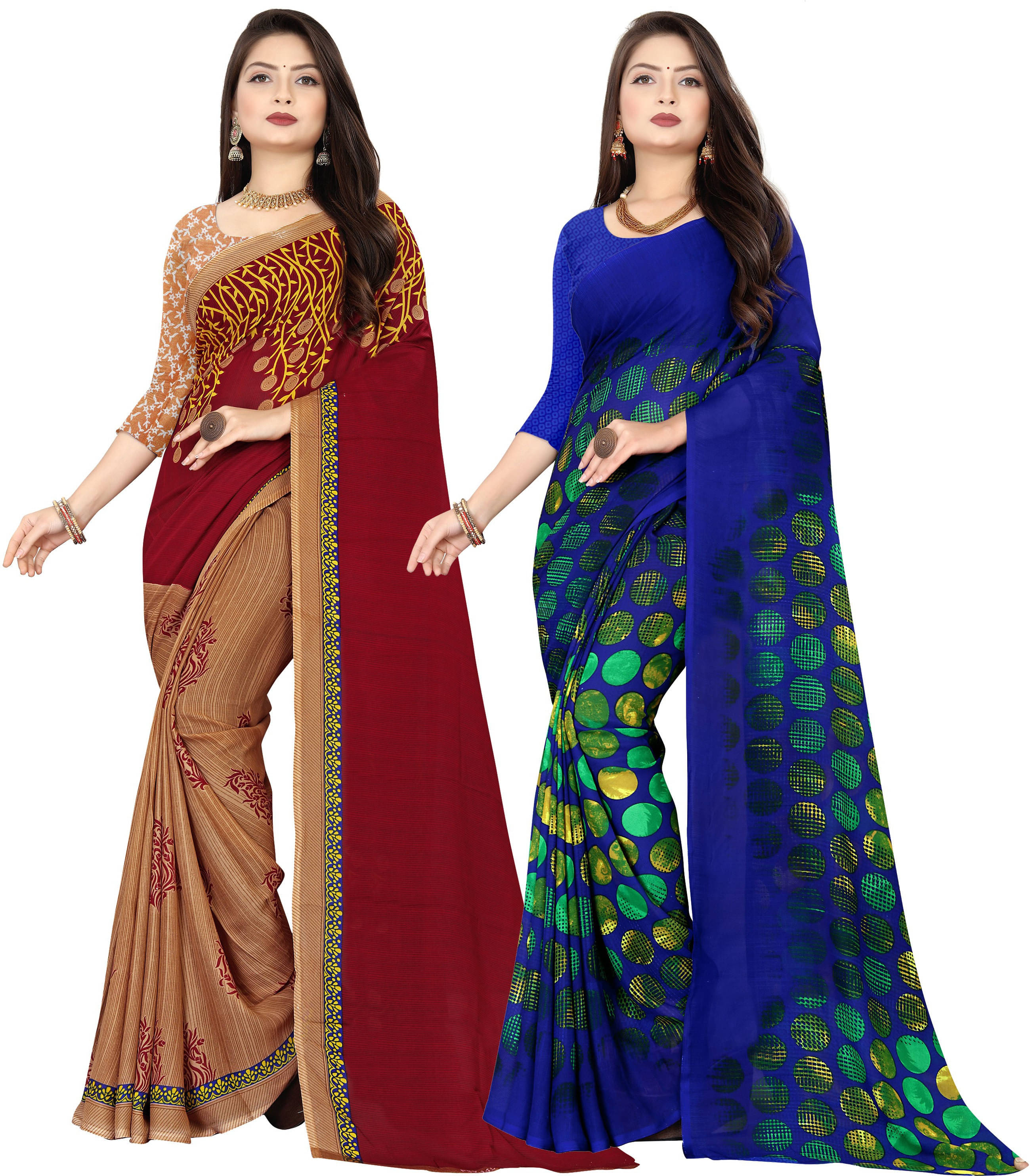 ANAND SAREES Georgette Printed Saree With Unstitched Blouse Piece ( Multicolor ) ANAND SAREES Georgette Printed Saree With Unstitched Blouse Piece ( Multicolor )